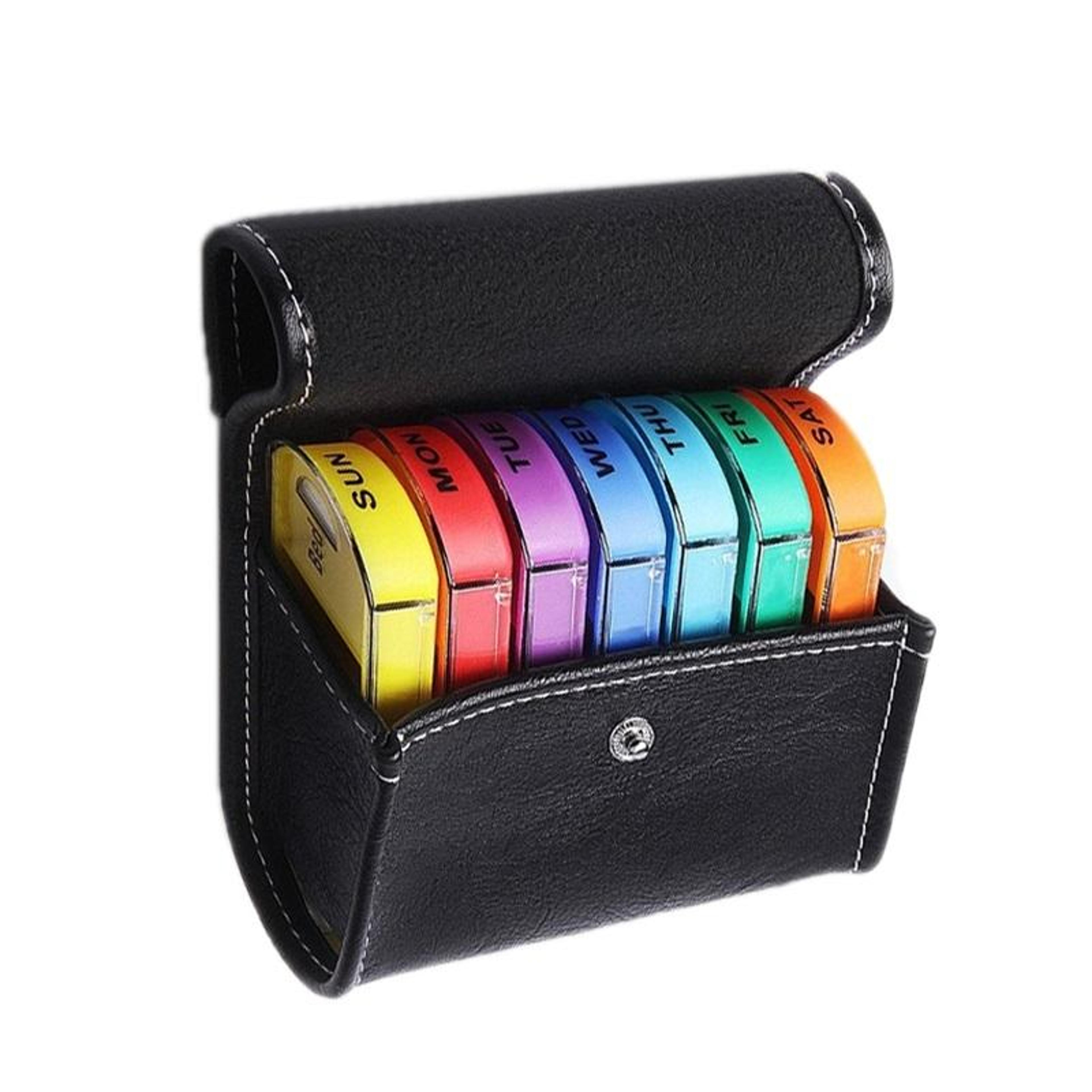 Premium Weekly Pill Organizer  Portable Leather Pill Holder Case 6