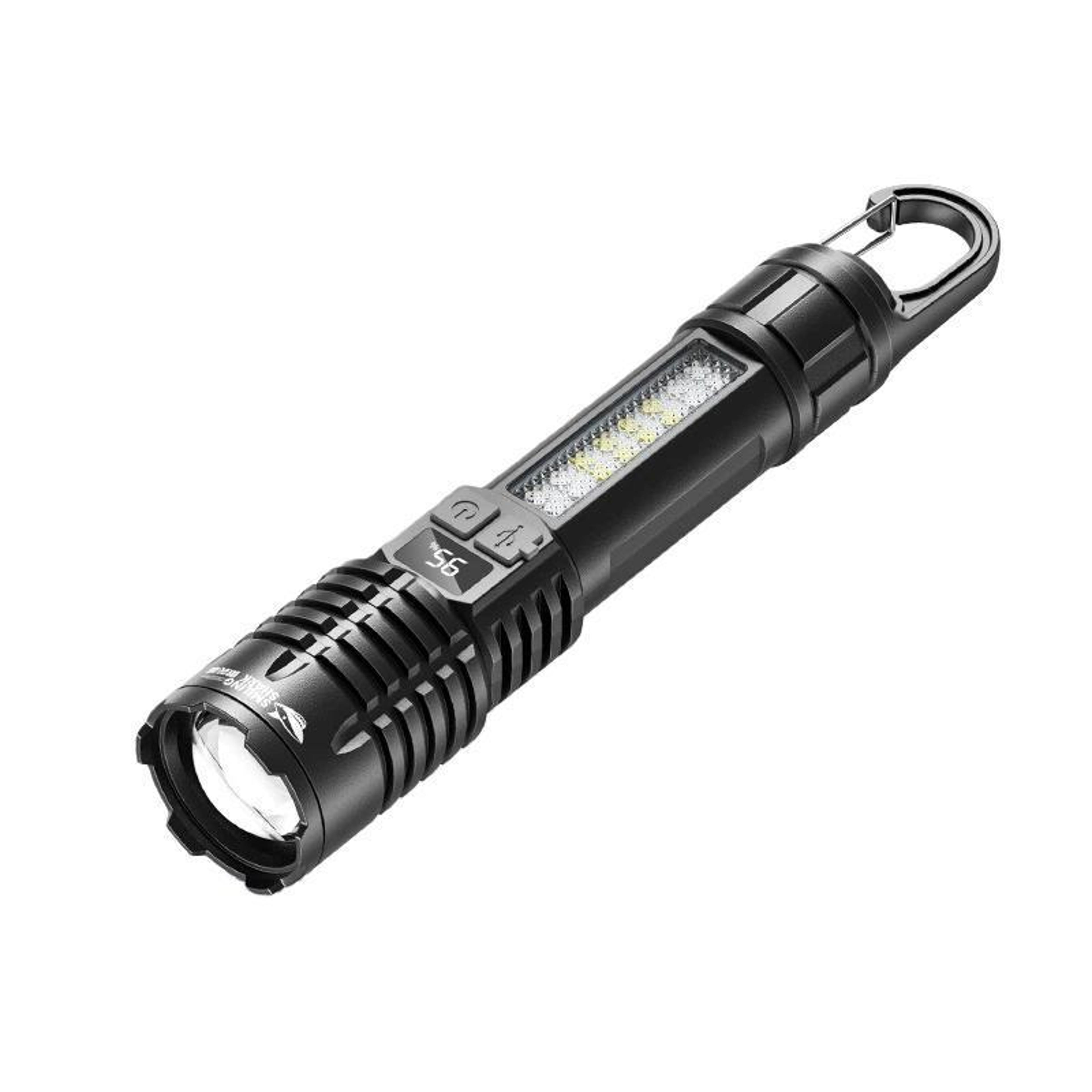 Premium Zoomable LED Digital Display Flashlight With Side Light Rechargeable Portable Torch 10