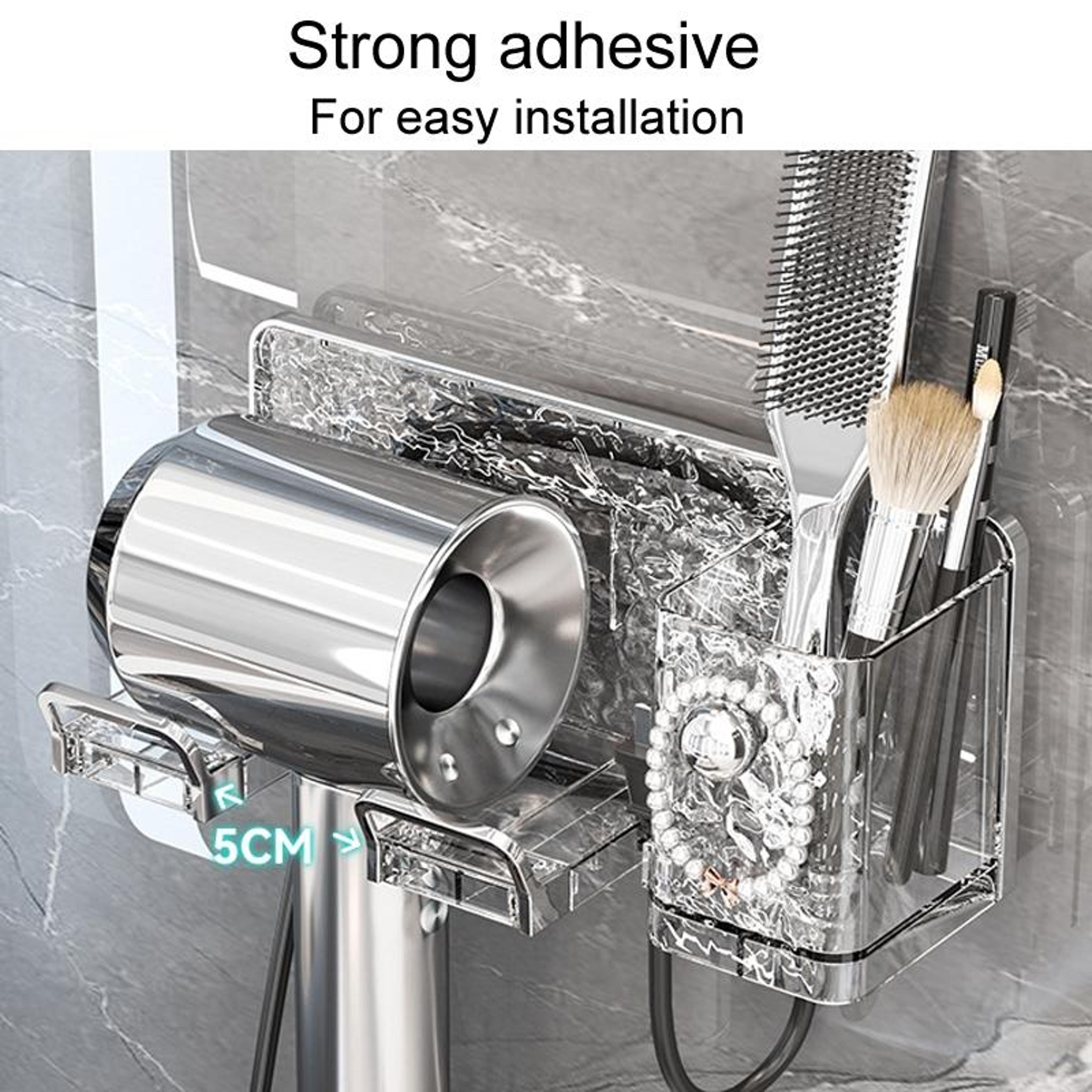 Wall Mounted Hair Dryer Rack With Storage Shelf  No Drill Installation 4