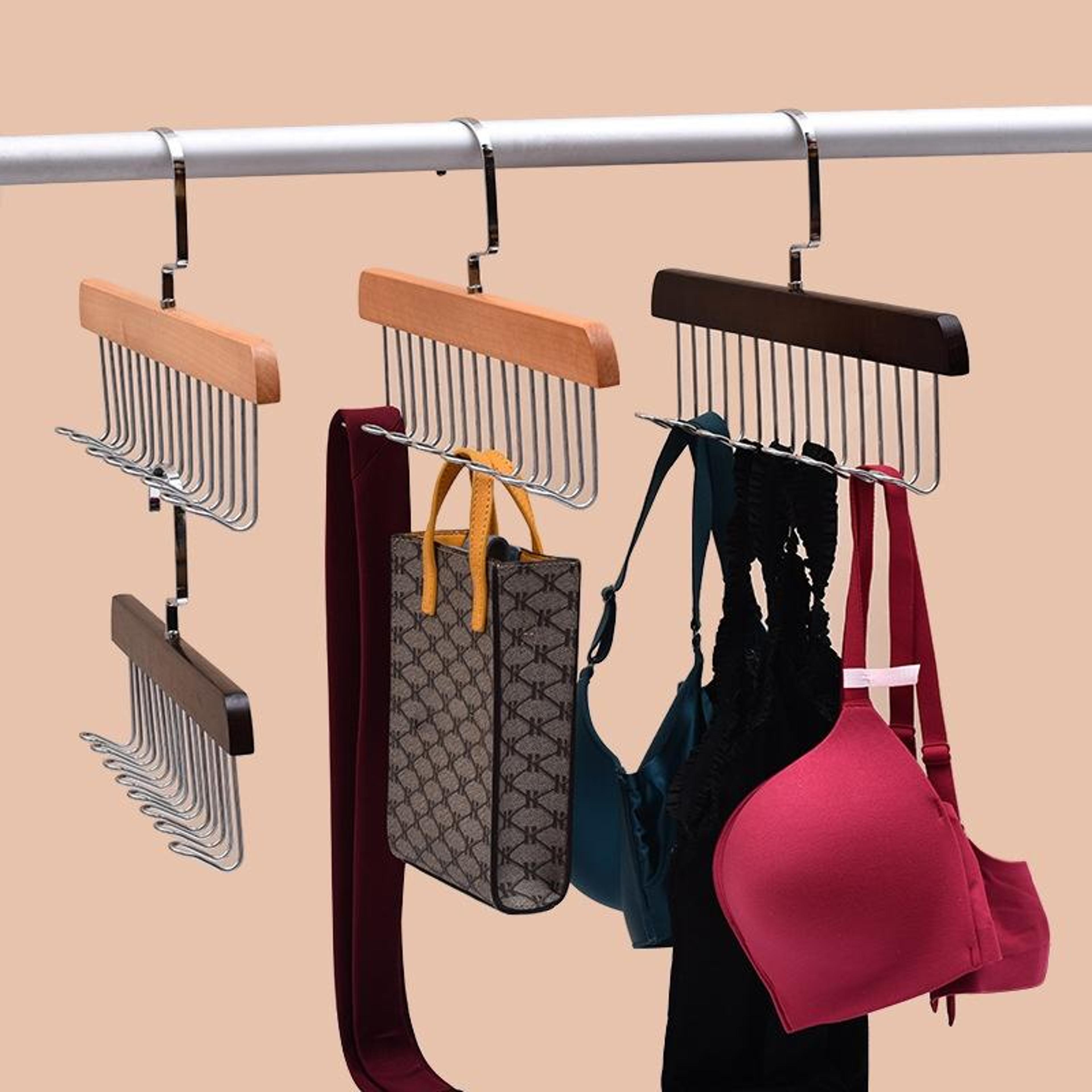 Wooden Multi Hook Lingerie  Tie Organizer Hanger Space Saving Drying Rack 5