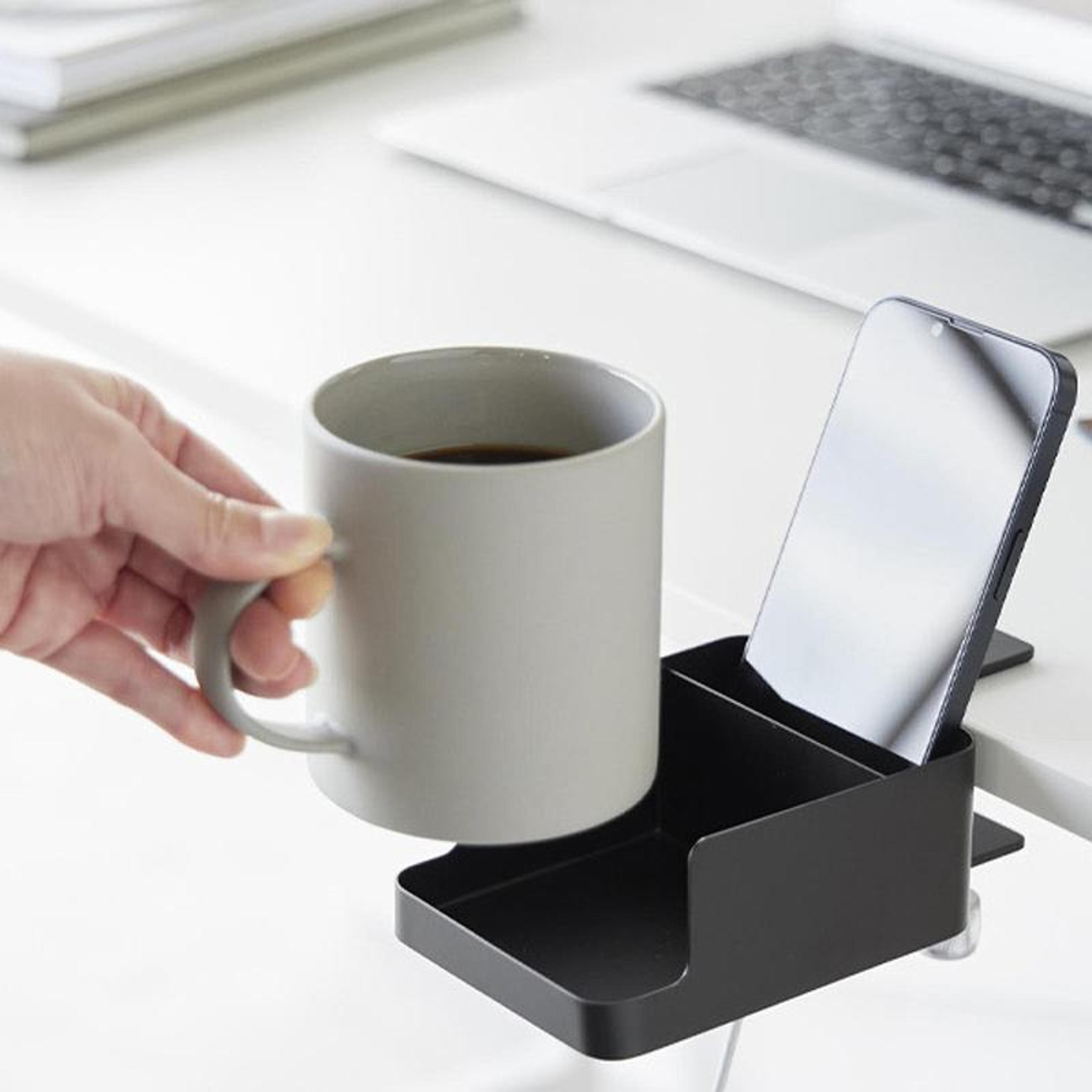 SpaceSaver Clamp On Desk Cup Holder  Organizer For Phones Bottles And Workspace Essentials 6