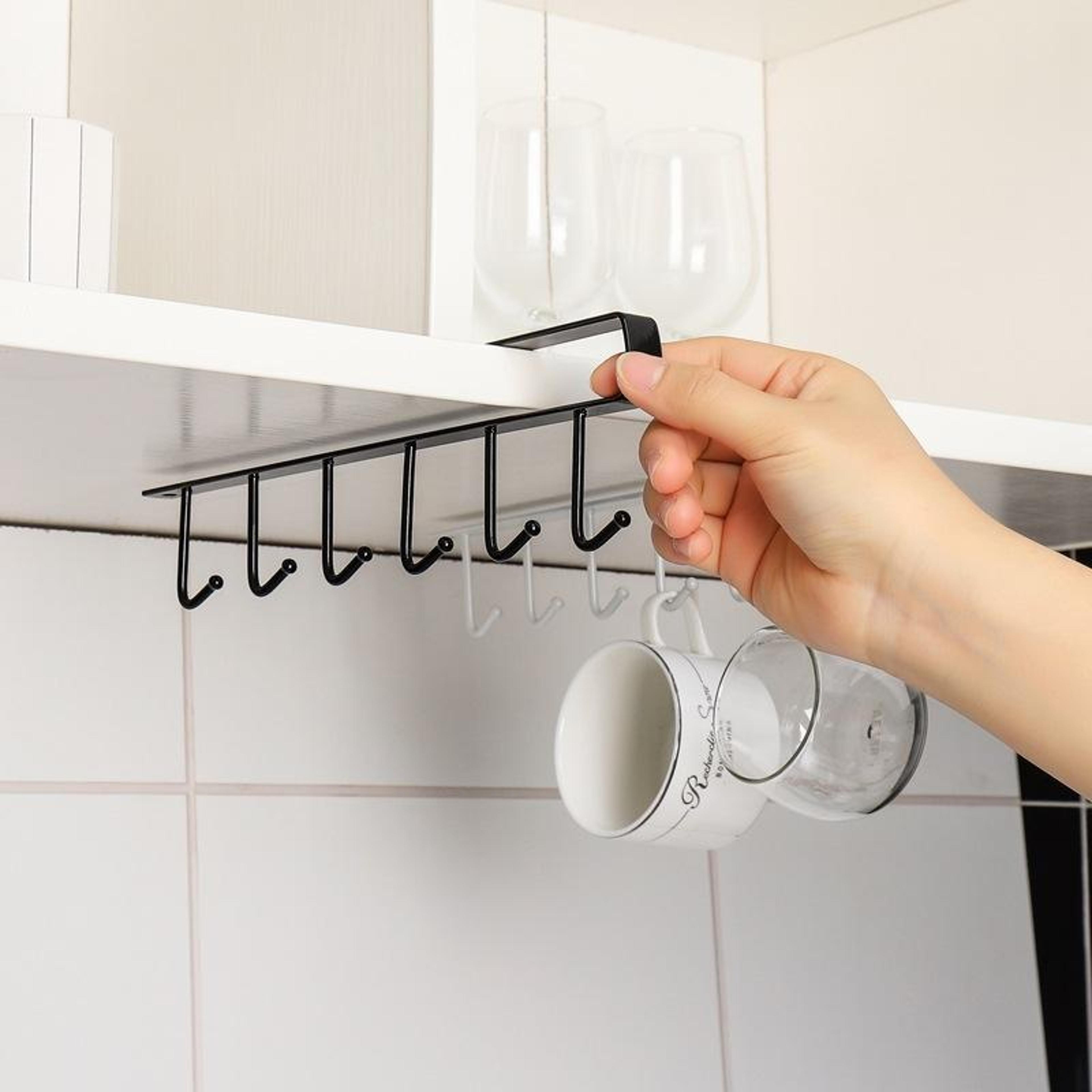 Space Saving Under Cabinet Mug Holder With Hooks Iron Cup  Kitchen Organizer Rack 3