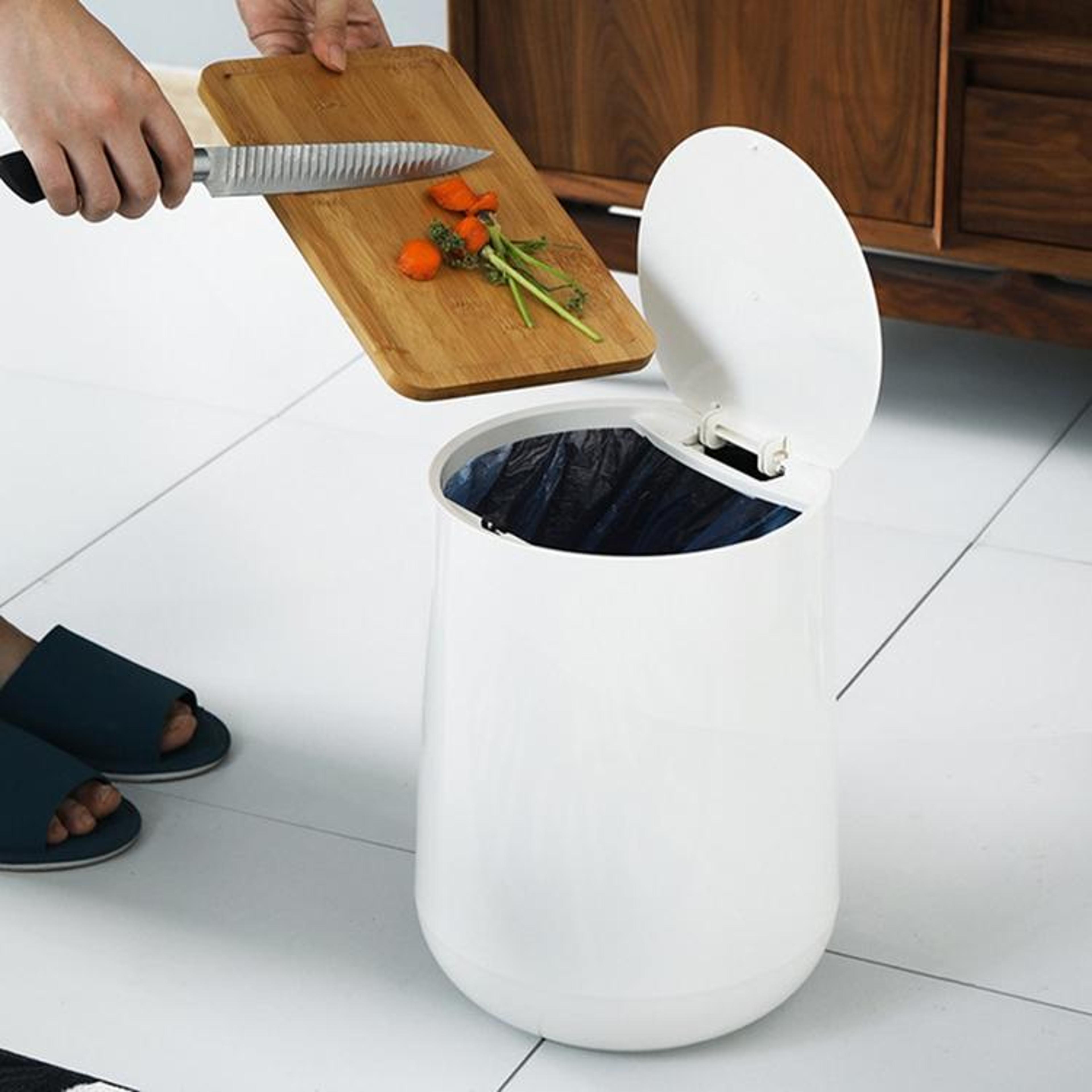 Spring Lid Kitchen Trash Can Space Saving Plastic Garbage Bin For Home  Office 2