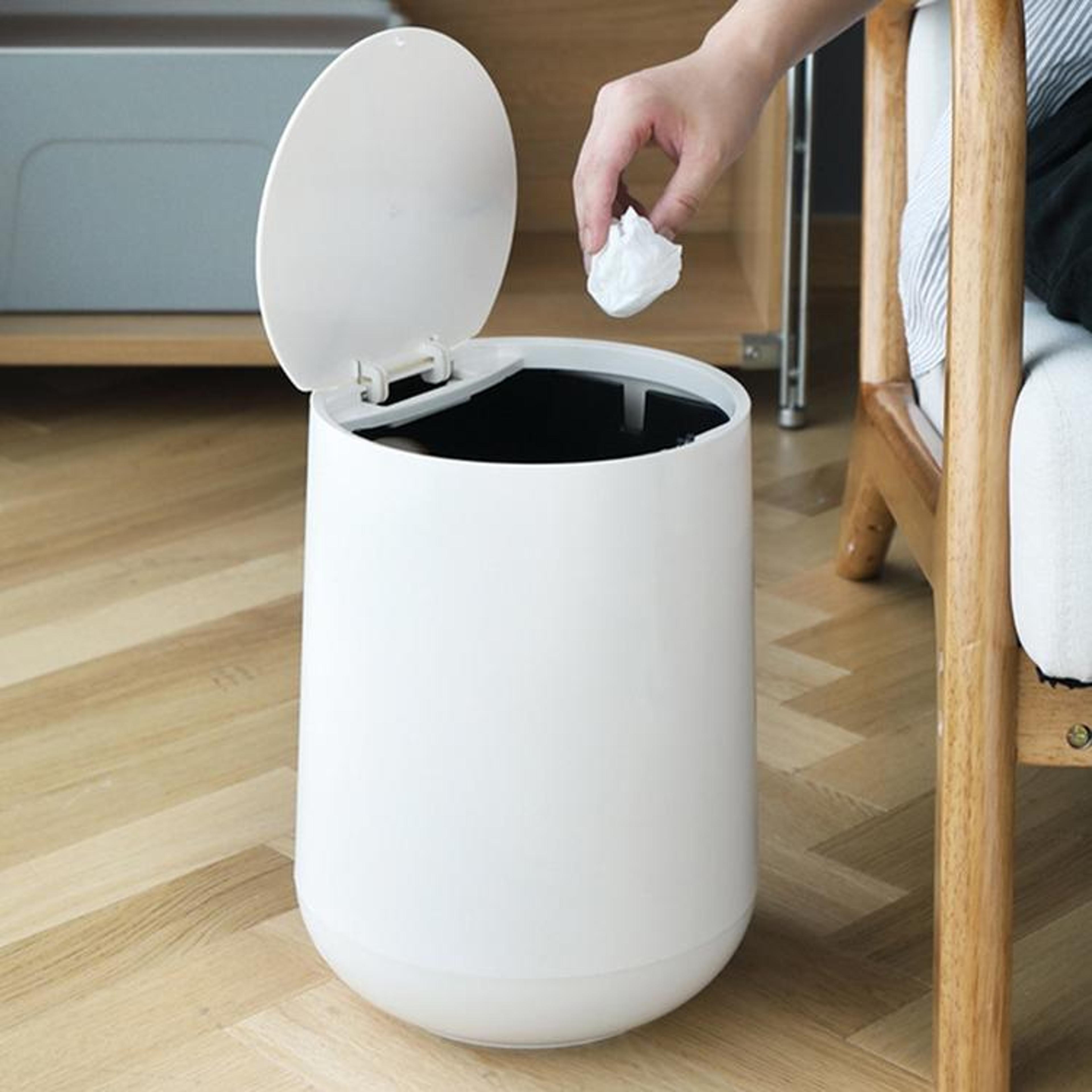 Spring Lid Kitchen Trash Can Space Saving Plastic Garbage Bin For Home  Office 3