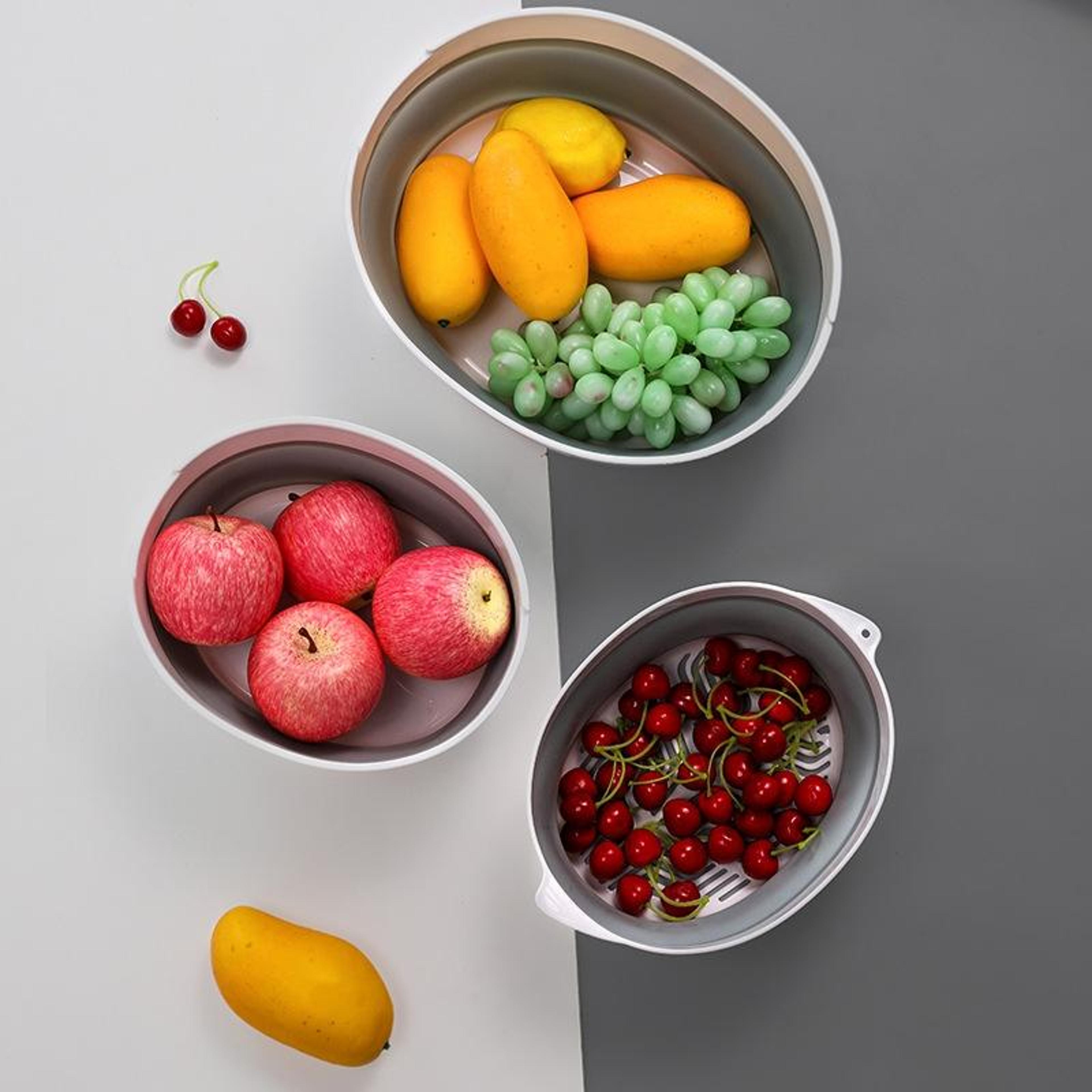 Double Layer Foldable Drain Washing Basket Set Collapsible Colander  Vegetable Washing Basket 8