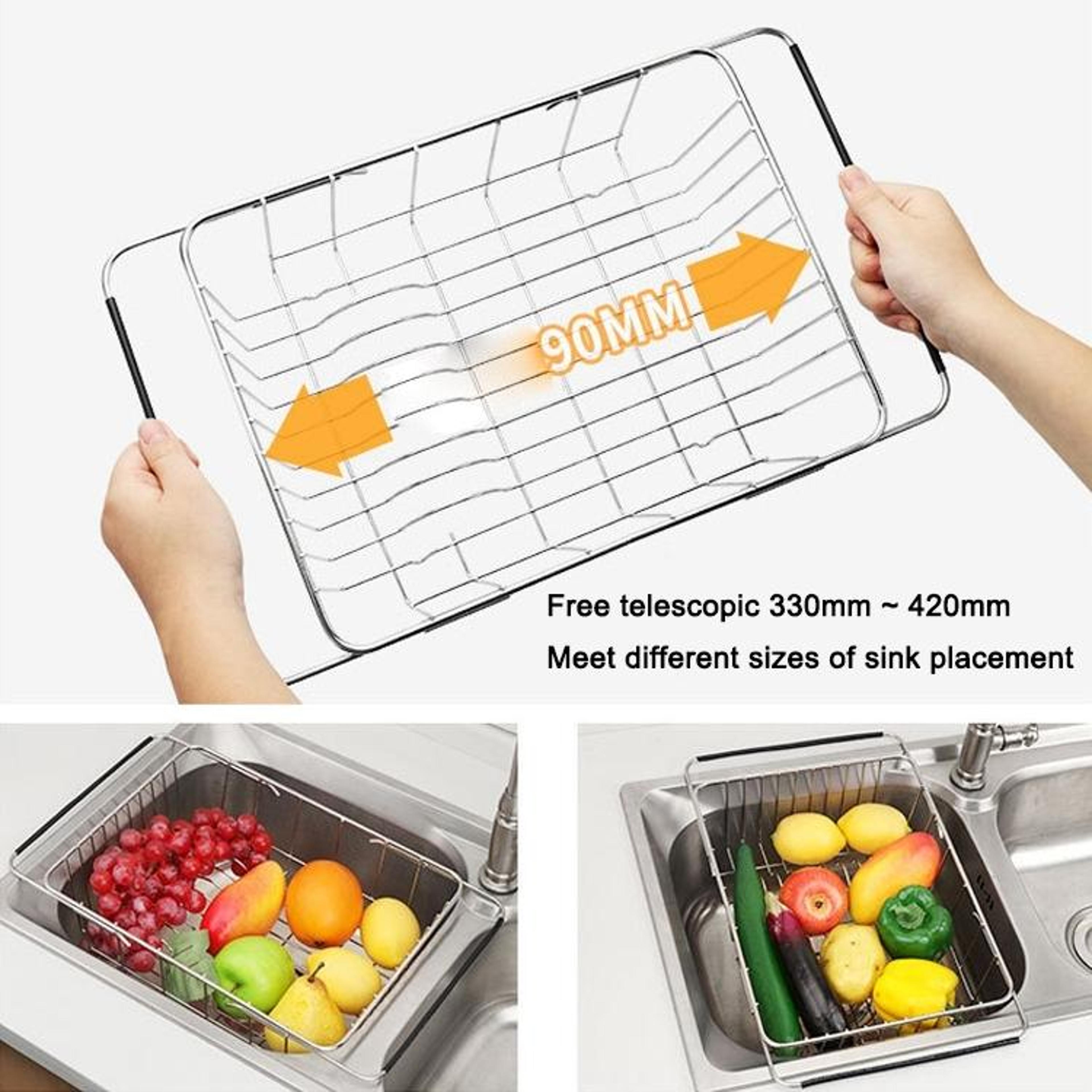 Adjustable Over Sink Dish Drainer Basket Stainless Steel Kitchen Rack 2