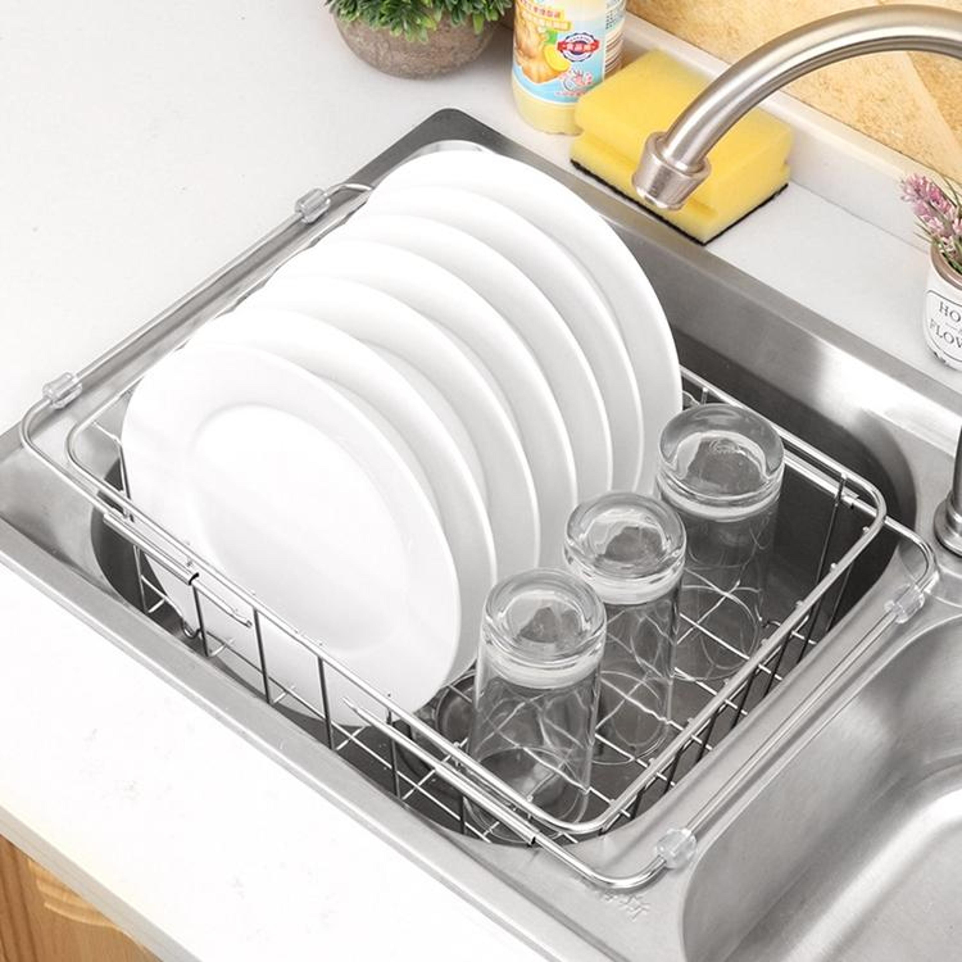 Adjustable Over Sink Dish Drainer Basket Stainless Steel Kitchen Rack 5