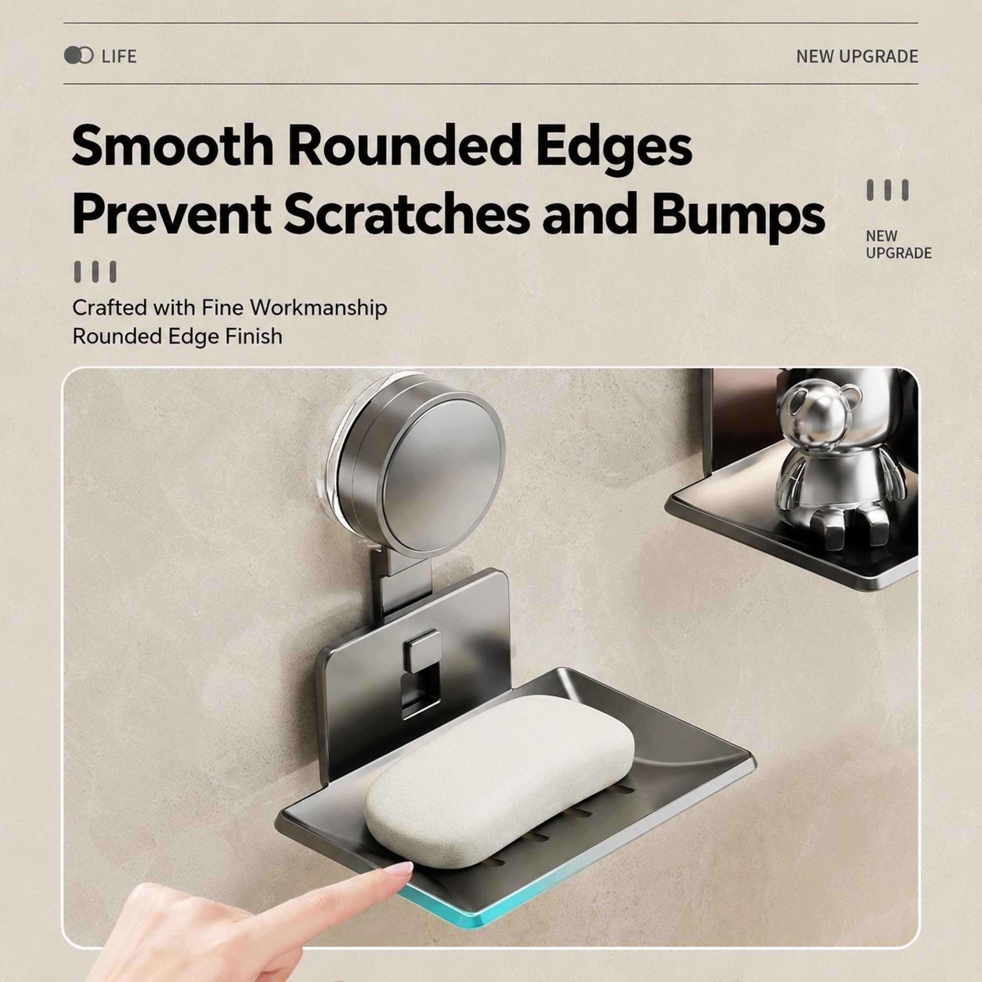 No Drill Suction Cup Soap Holder Drainable Wall Mounted Bathroom Storage Tray 10
