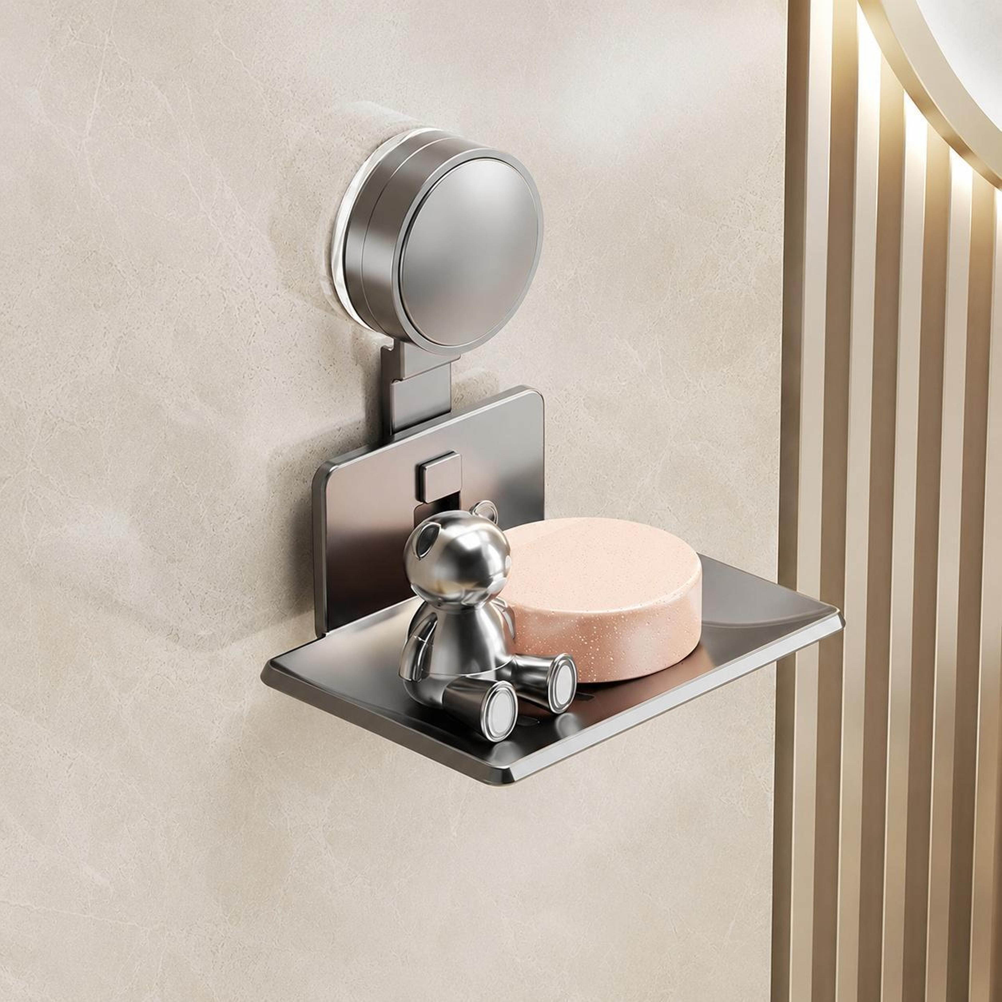 No Drill Suction Cup Soap Holder Drainable Wall Mounted Bathroom Storage Tray 14