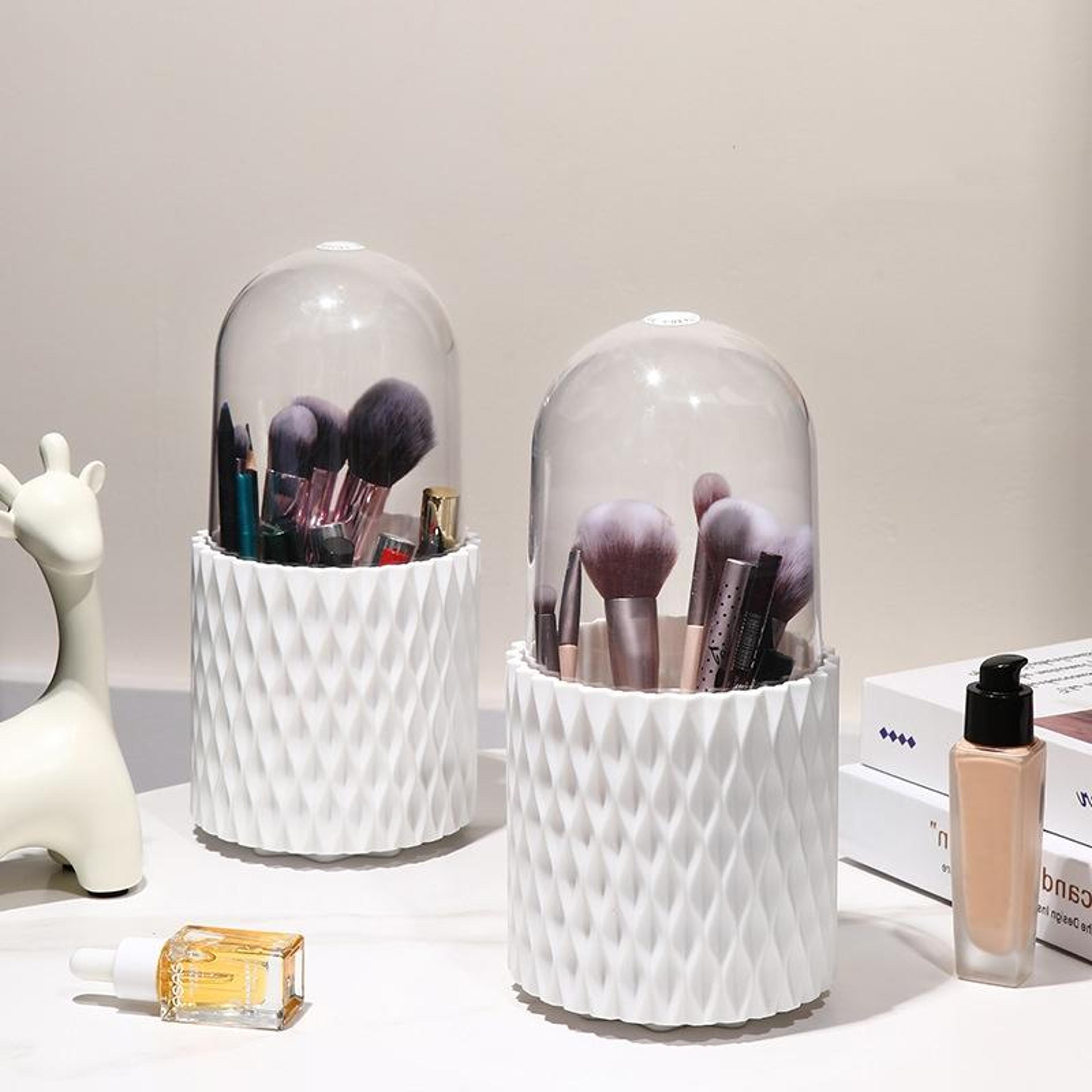 Large Capacity Rotating Makeup Brush Storage Organizer With Cover Cosmetic Vanity Storage Box 7