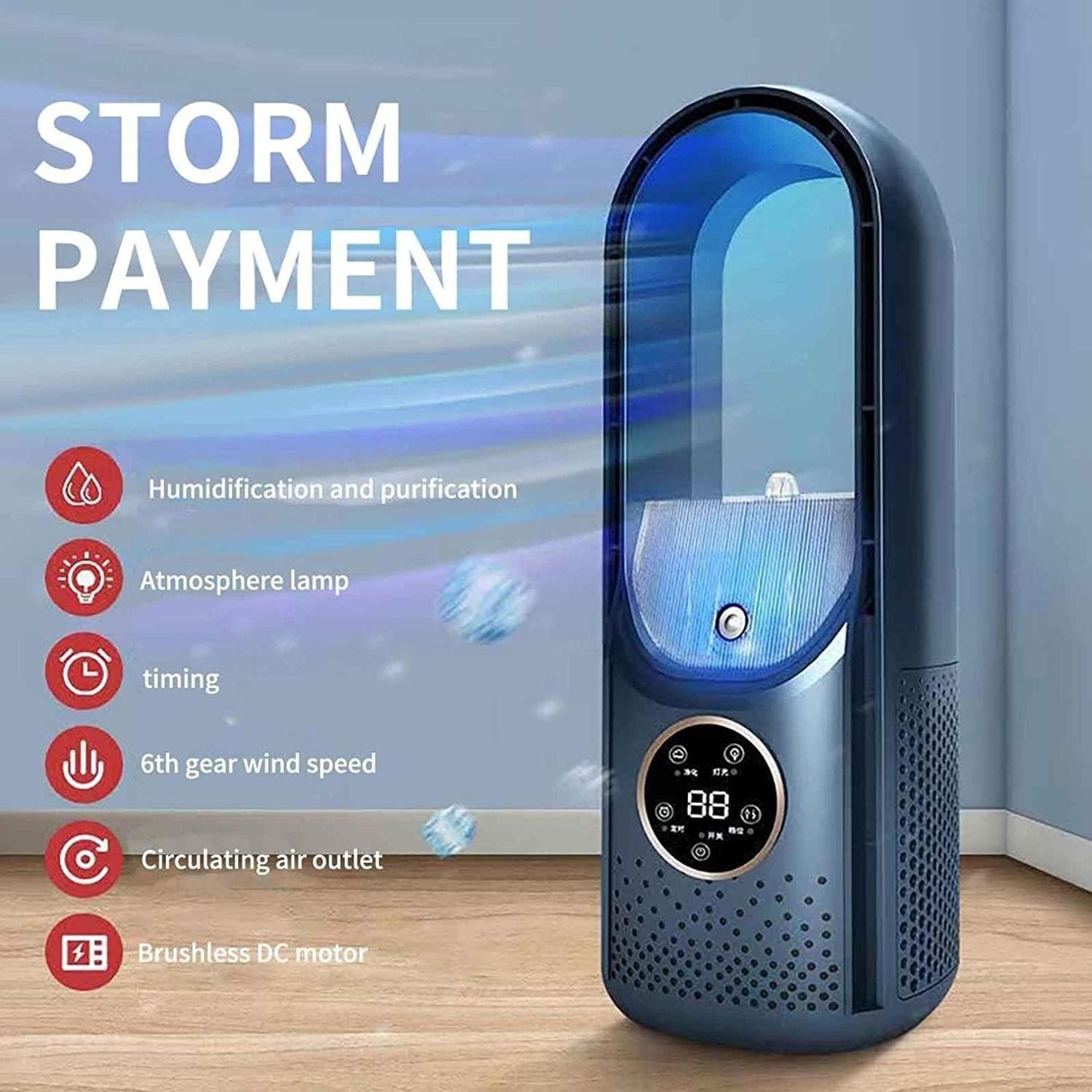Bladeless Desk Humidifying Fan With LED Light 6 Speed USB Quiet Cooling  Timer 1