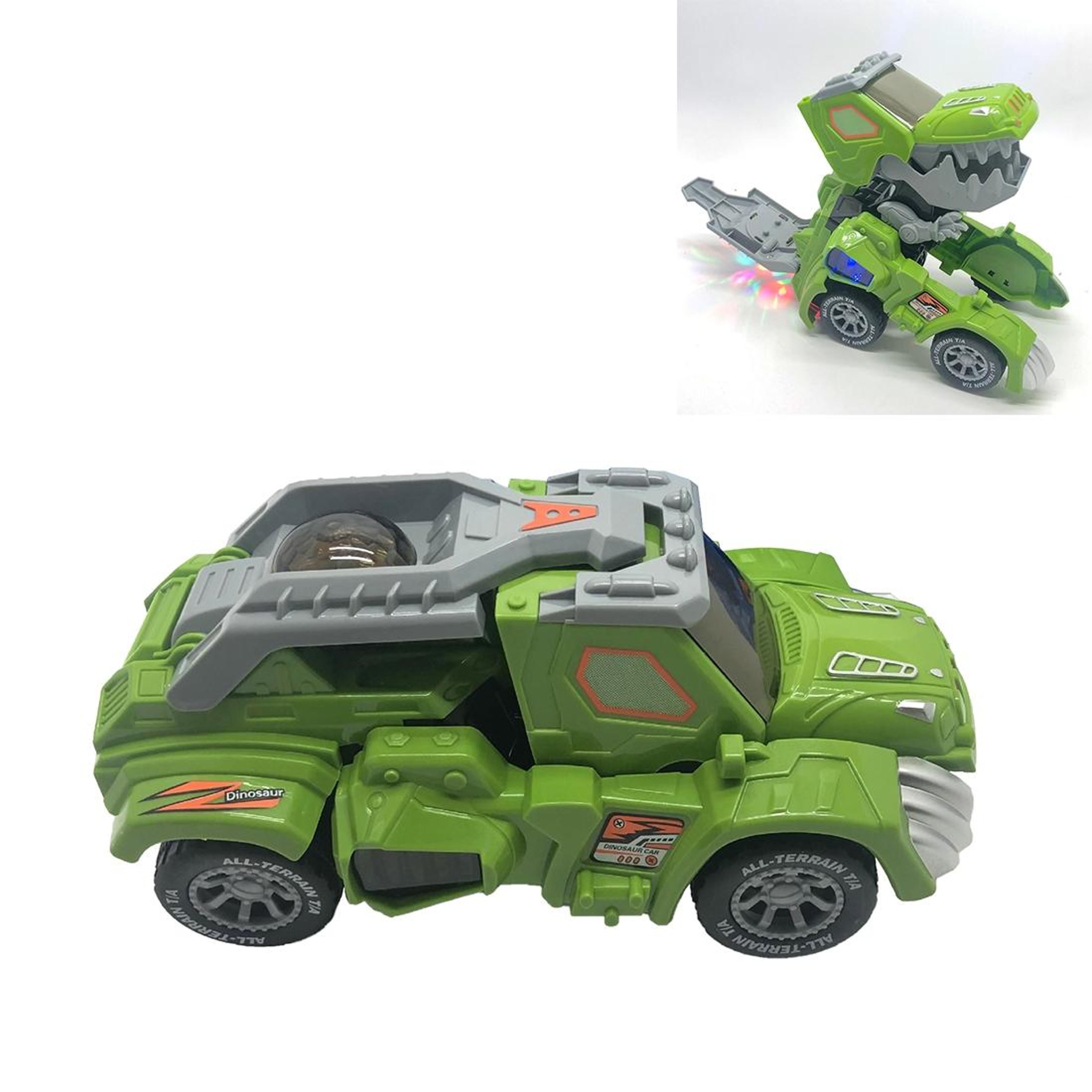 electric transforming dinosaur car toy with lights & music for kids