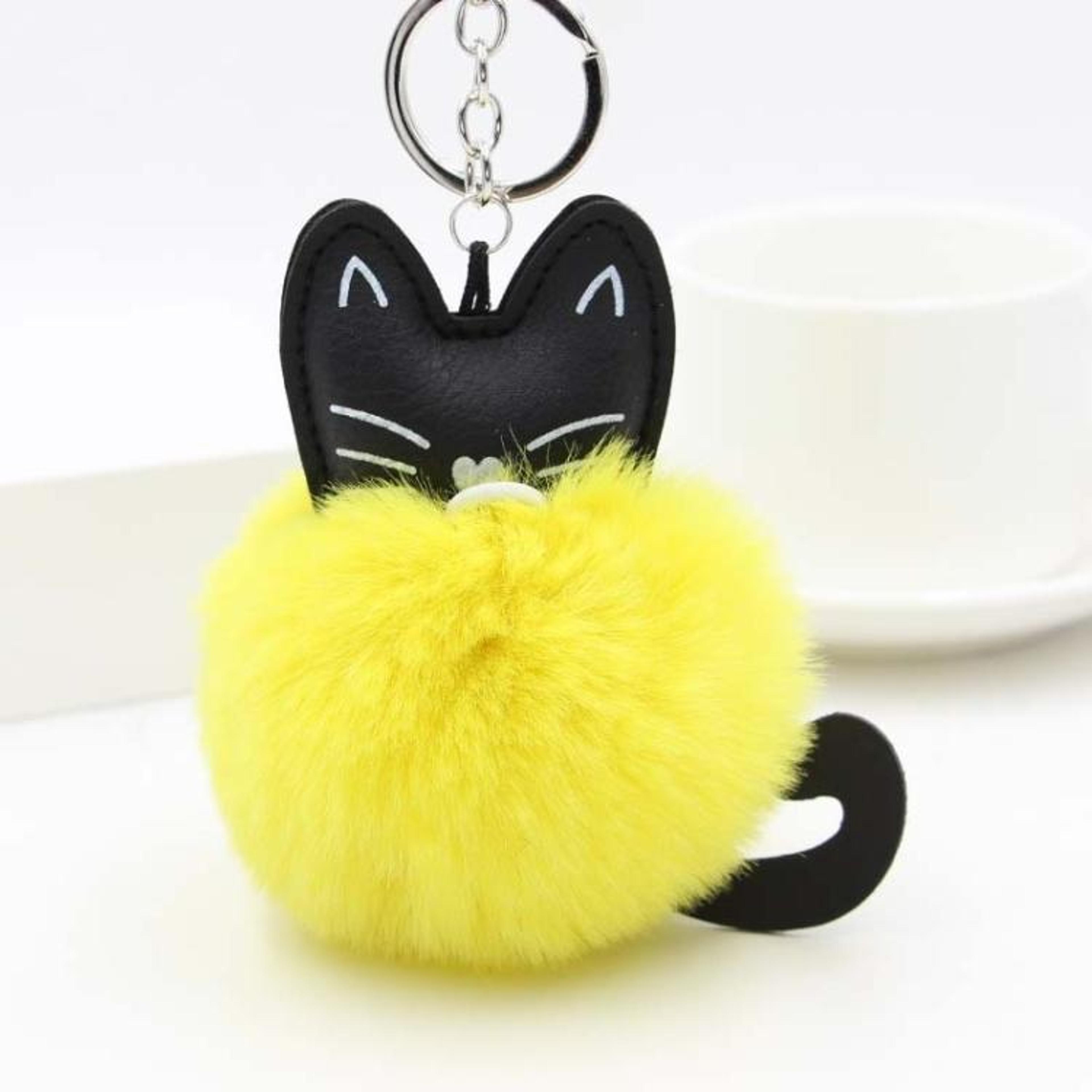 Cute Fluffy Cat Head Pom Pom Keychain Plush Charm For Bags Keys  Gifts 0