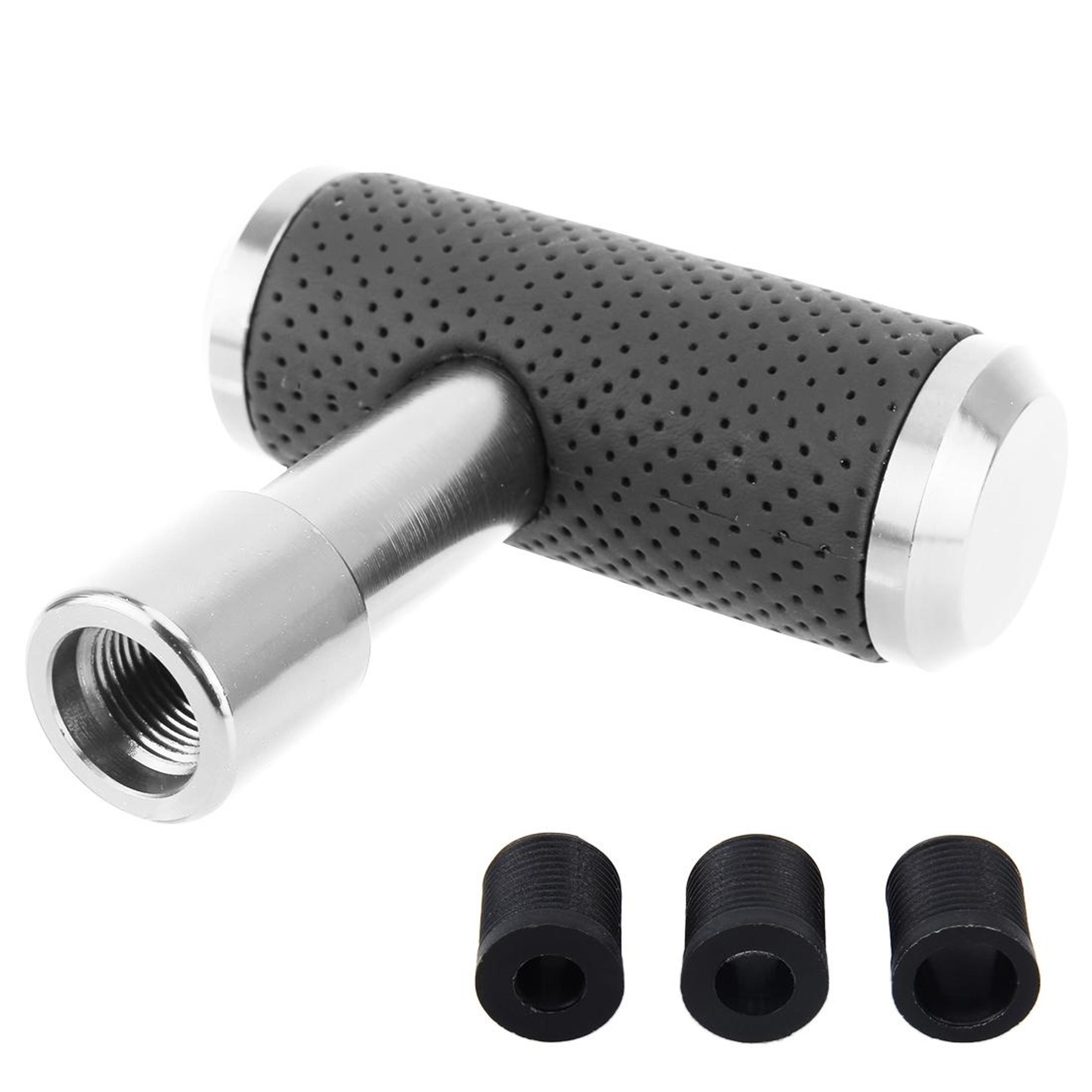 Handle Universal Gear Shift Knob Silver Metal  Leather Car Shifter Upgrade 2