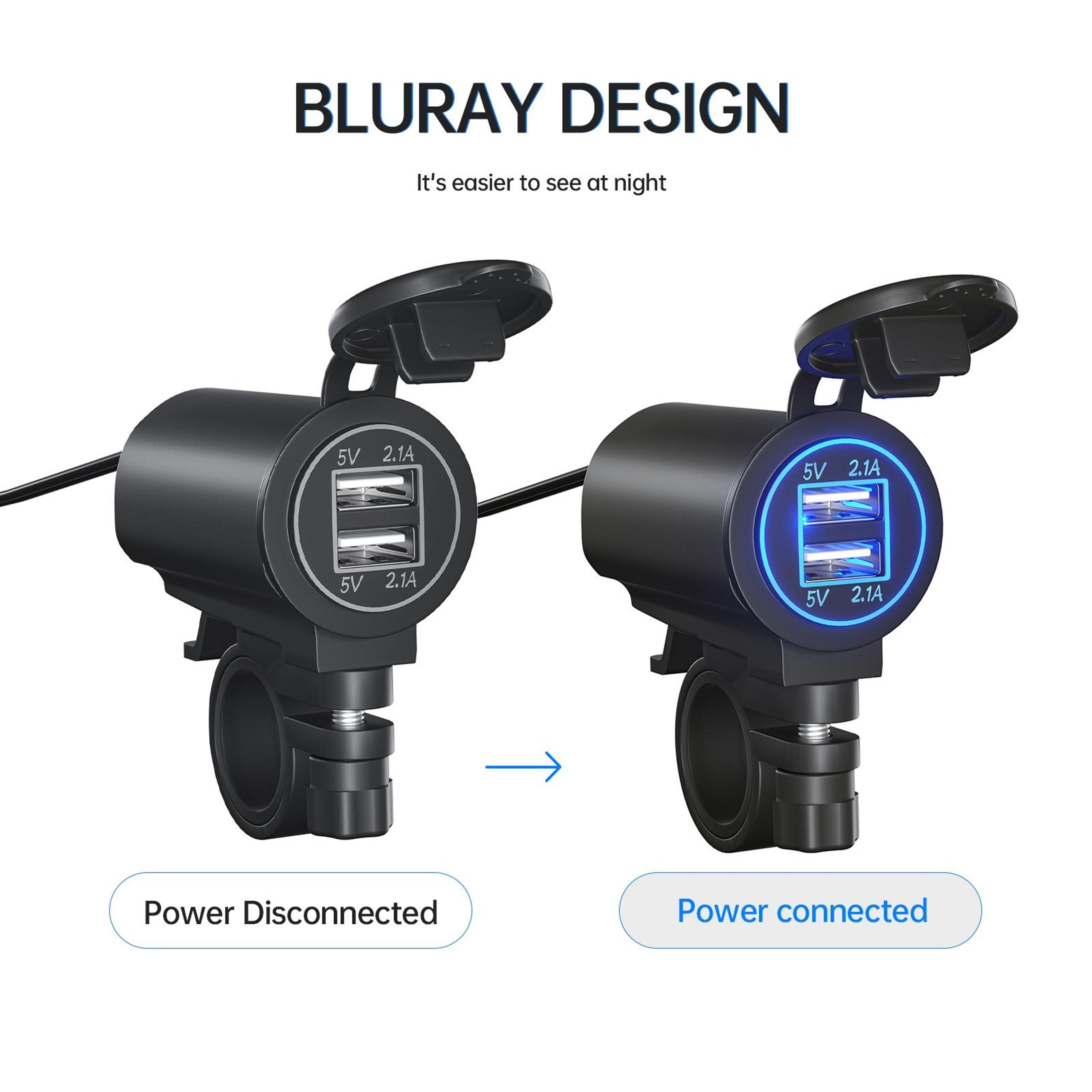 Fast Charge Dual USB Car  Motorcycle Charger With Blue LED Power Indicator 3
