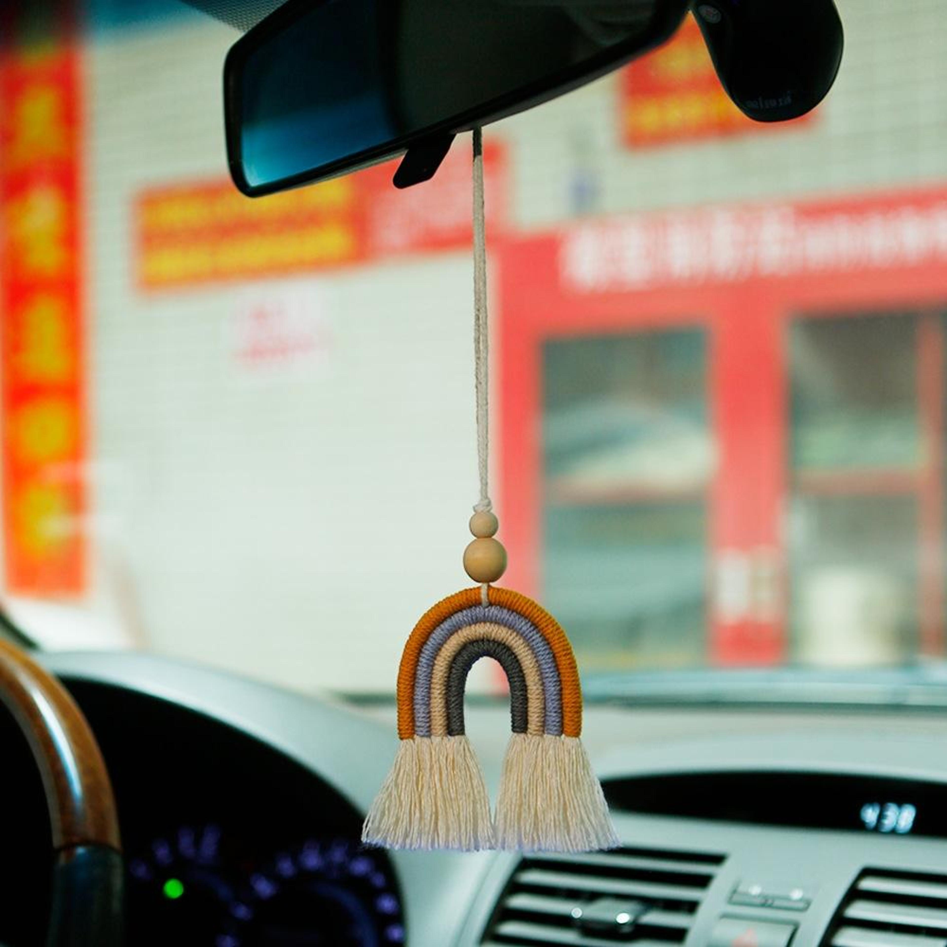 Boho Rainbow Car Aromatherapy Diffuser Hanging Charm With Wooden Beads 4