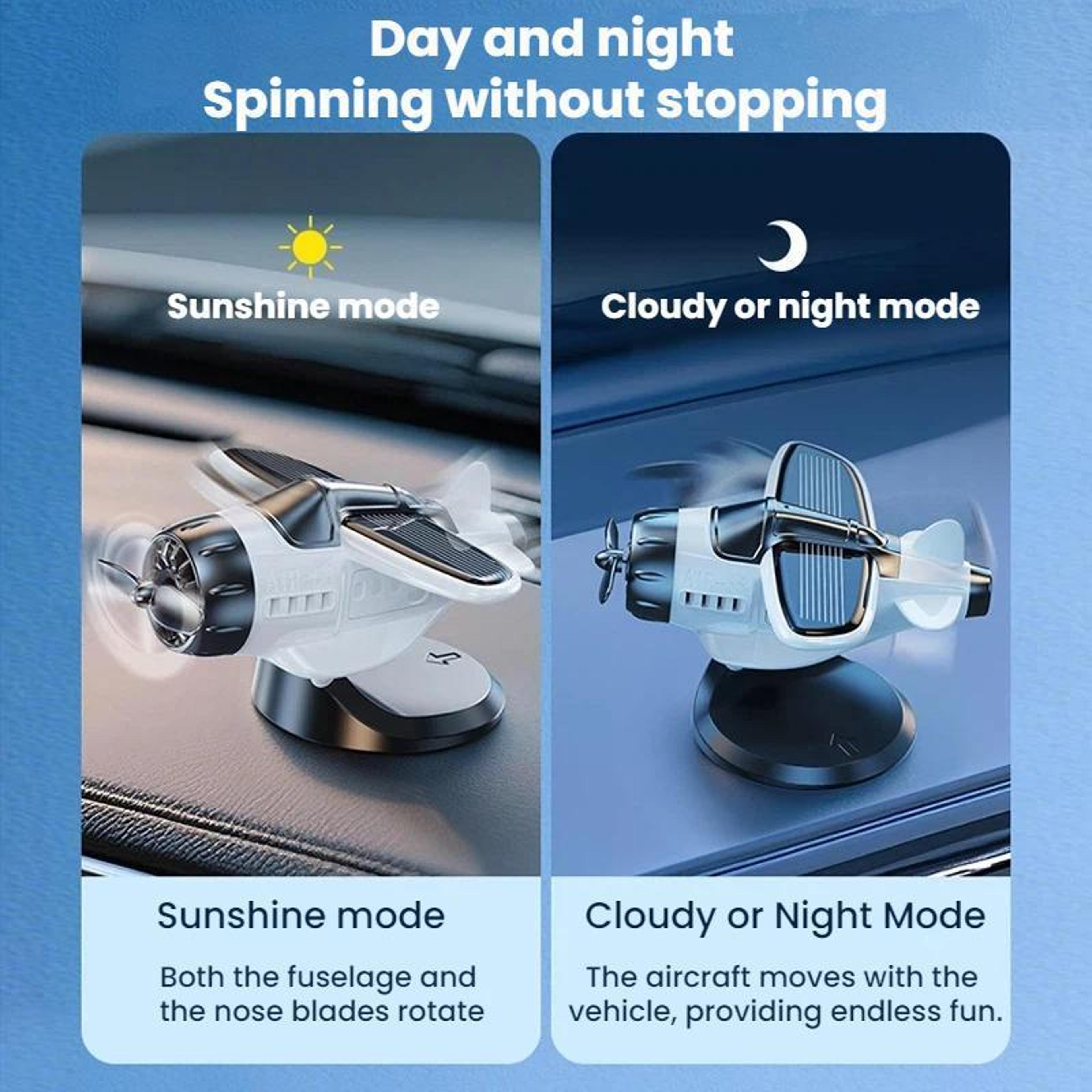 Solar Powered Rotating Airplane Dashboard Ornament Automatic Spinning Car Interior Decor 5