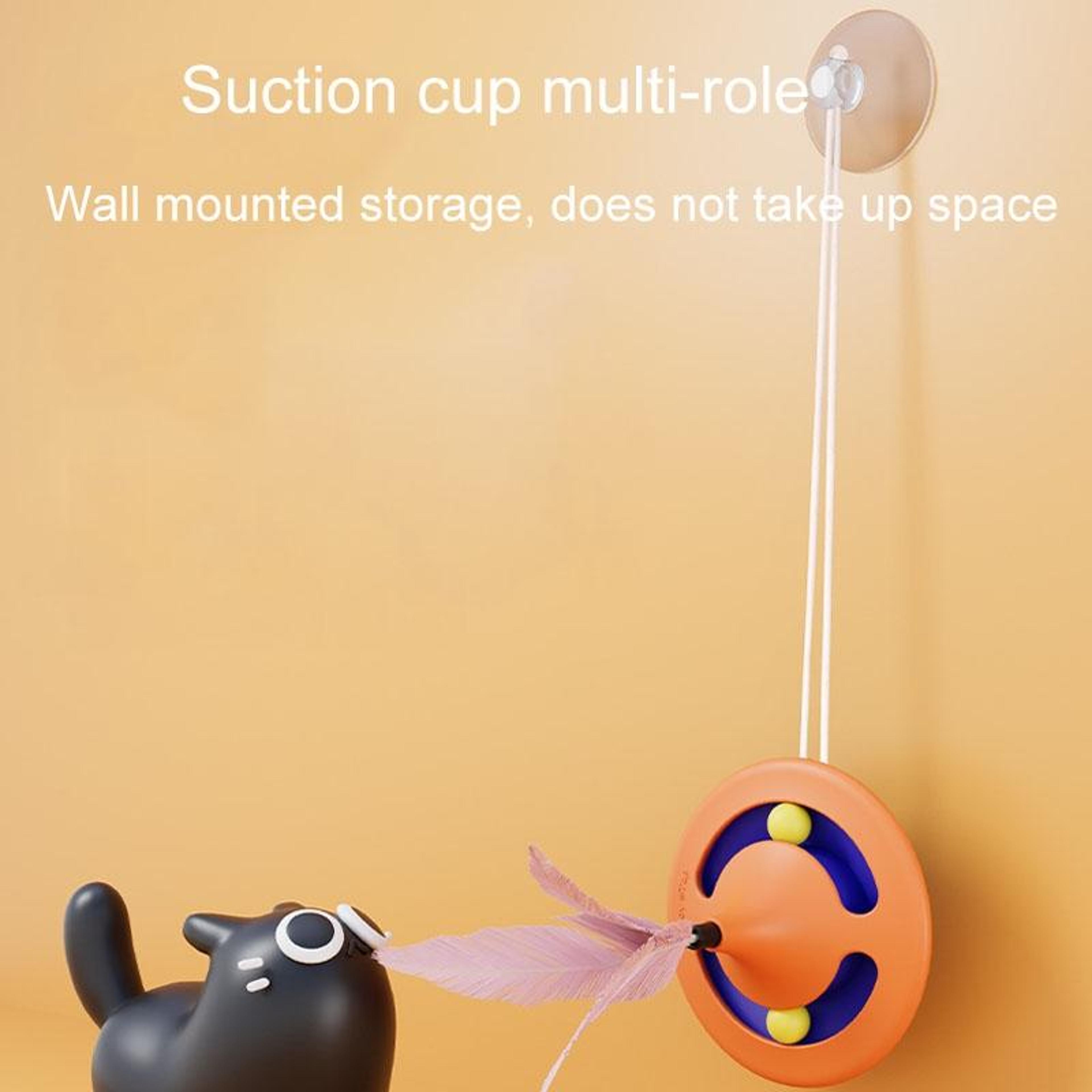 Interactive Cat Gyro Carousel Toy With Suction Cup Feather Teaser For Indoor Cats 5