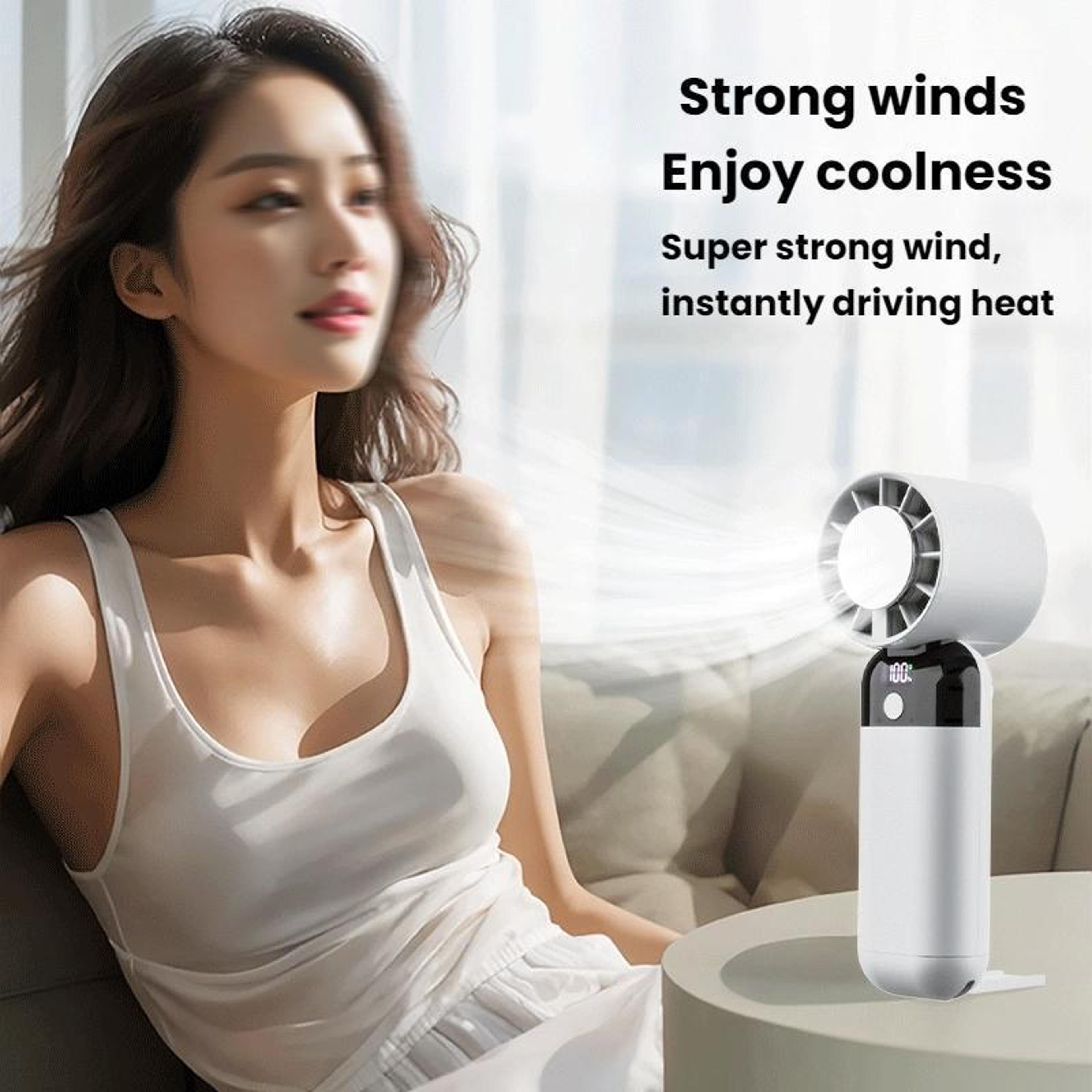 Portable Cooling Fan With Digital Display Handheld Fan  Cold Compress USB Rechargeable 1