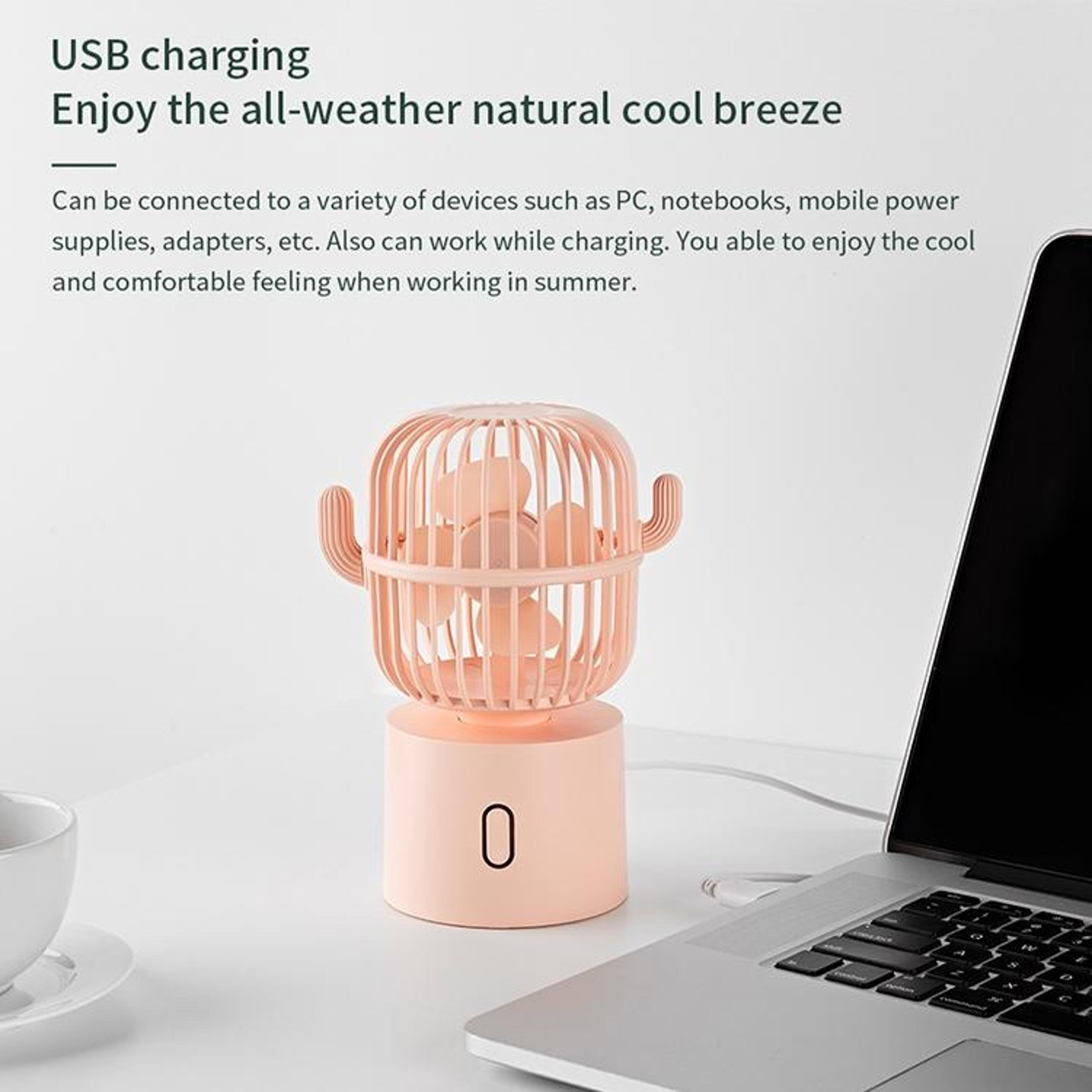 Cactus USB Rechargeable Mini Desk Fan With Oscillating Head And Handheld Portable Cooling 9