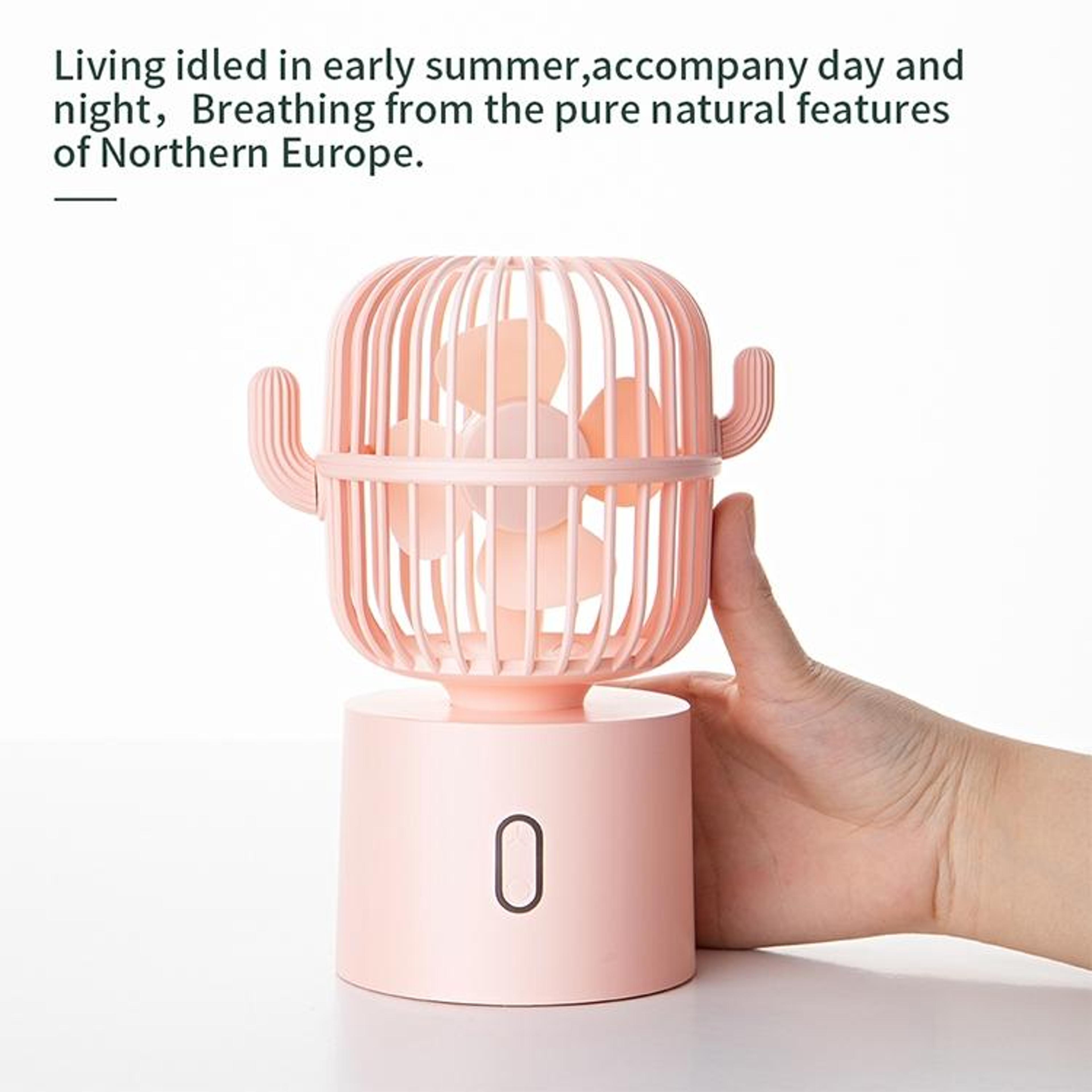 Cactus USB Rechargeable Mini Desk Fan With Oscillating Head And Handheld Portable Cooling 3