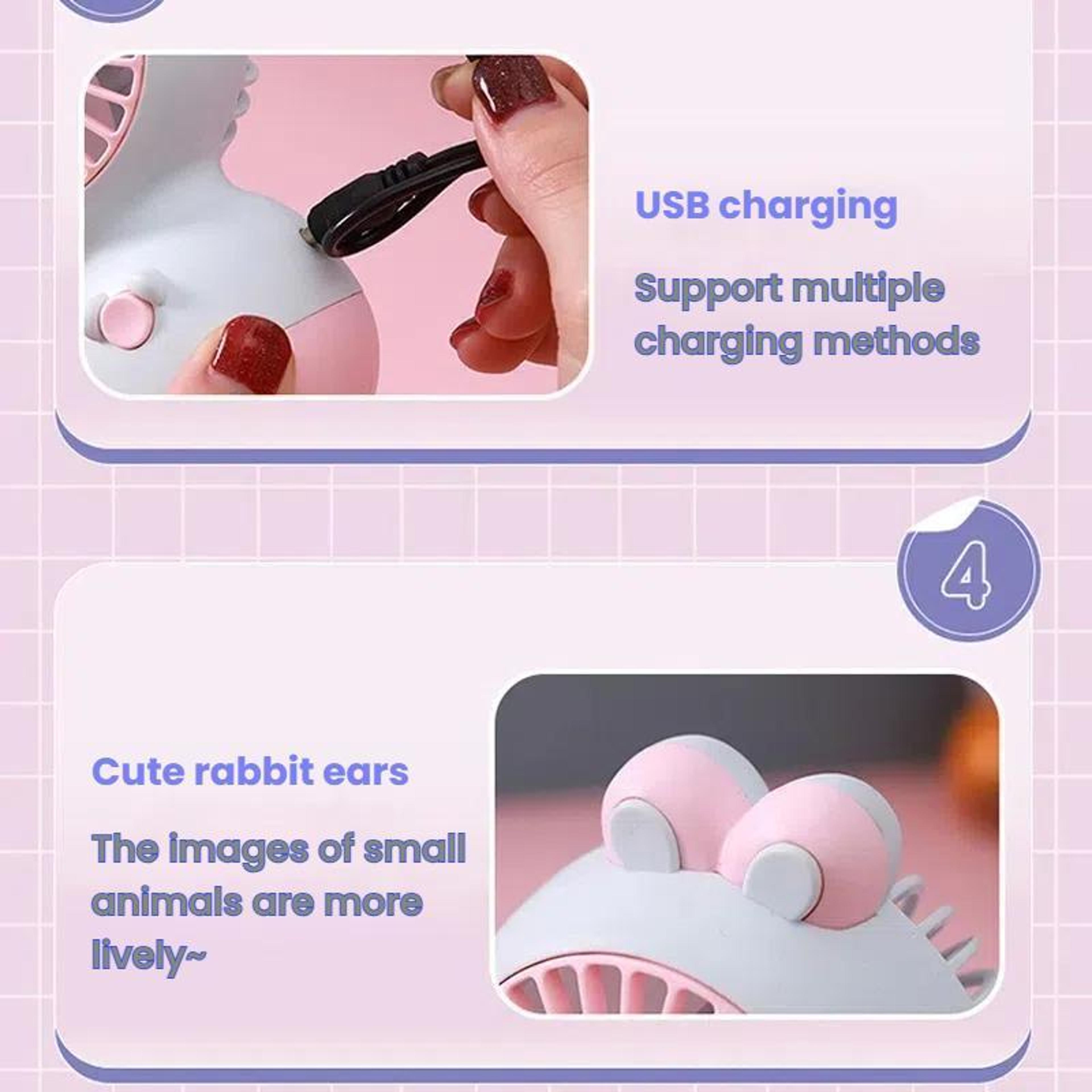 Cute Rabbit Rechargeable Mini Fan Portable Desktop  Handheld Cooling Fan For Kids 8