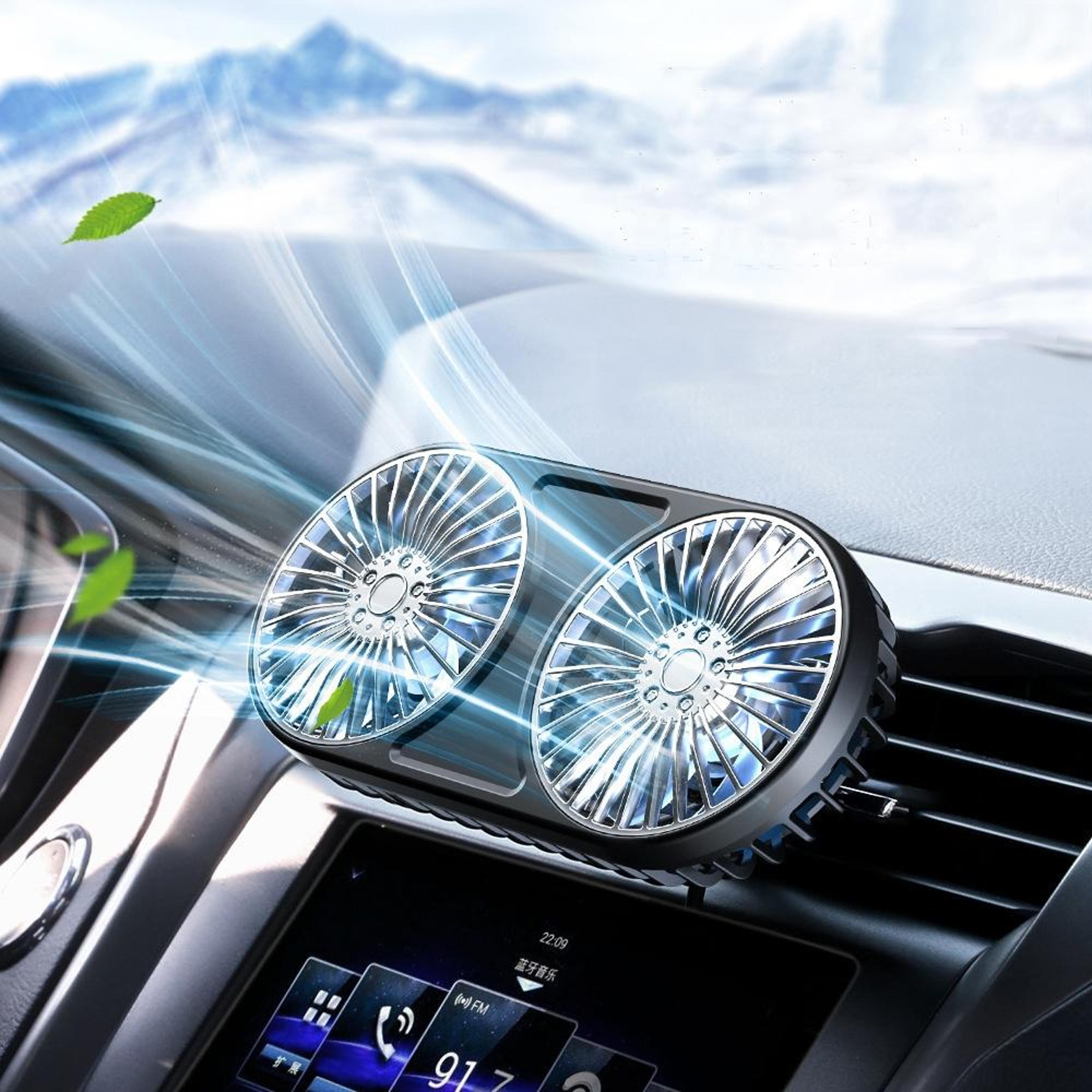 Dual Head Car USB Fan Adjustable Car Cooling Fan With LED Lights For Dashboard And Air Vent 6