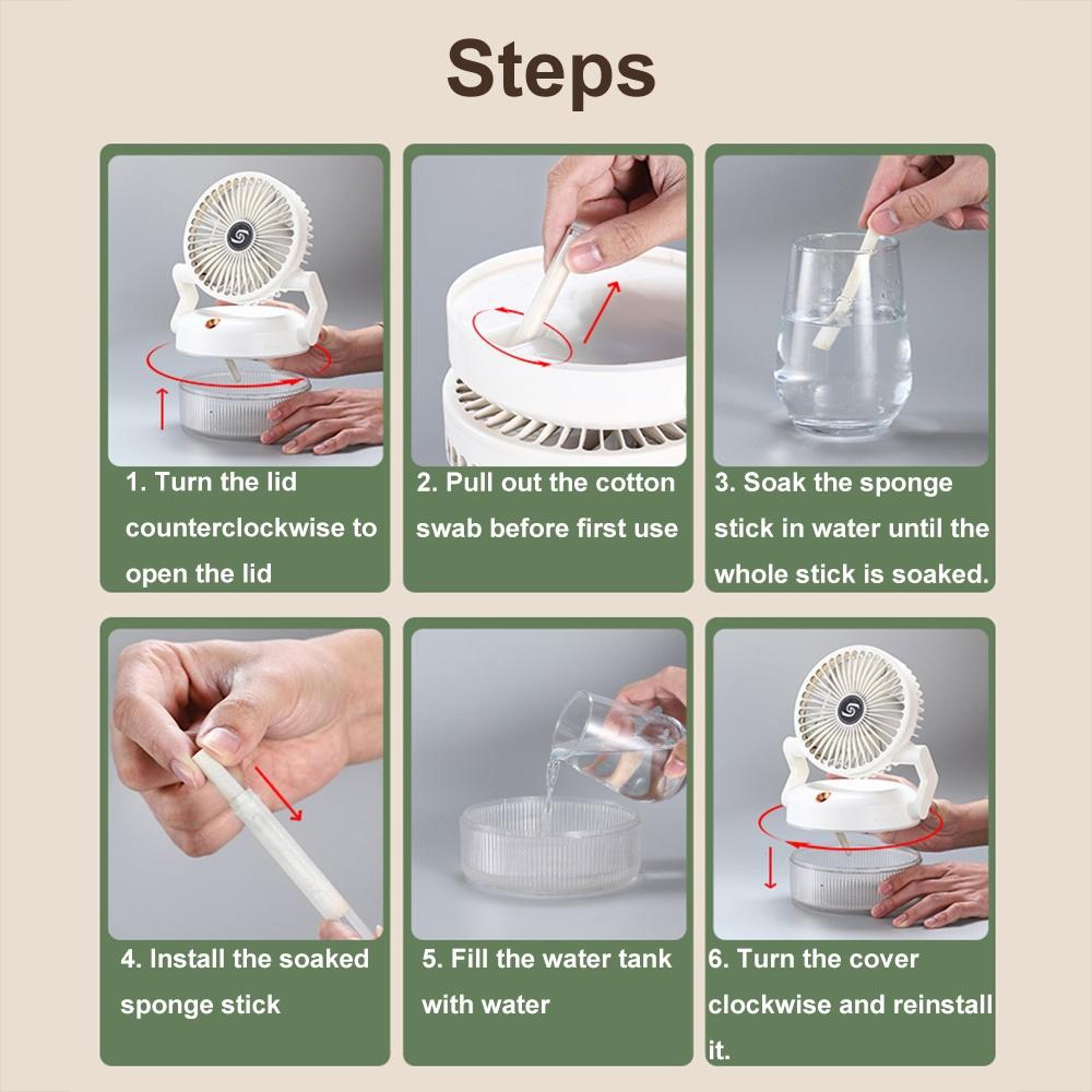 Portable Desktop Humidifier Fan USB Rechargeable Folding Mist Cooling Fan With Night Light 9