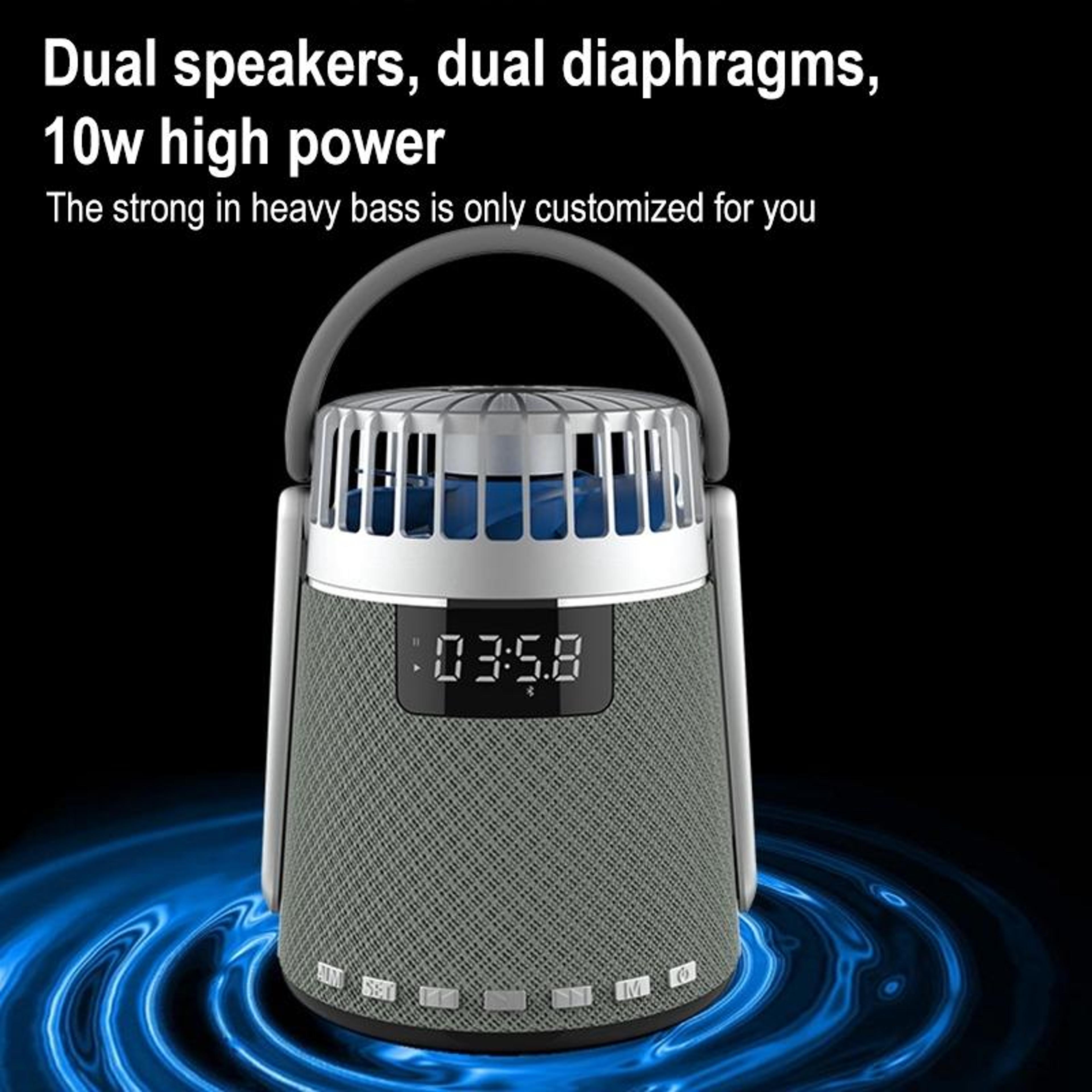 Bluetooth Alarm Clock Speaker With Dual Alarm Small Fan And Wireless Audio 3