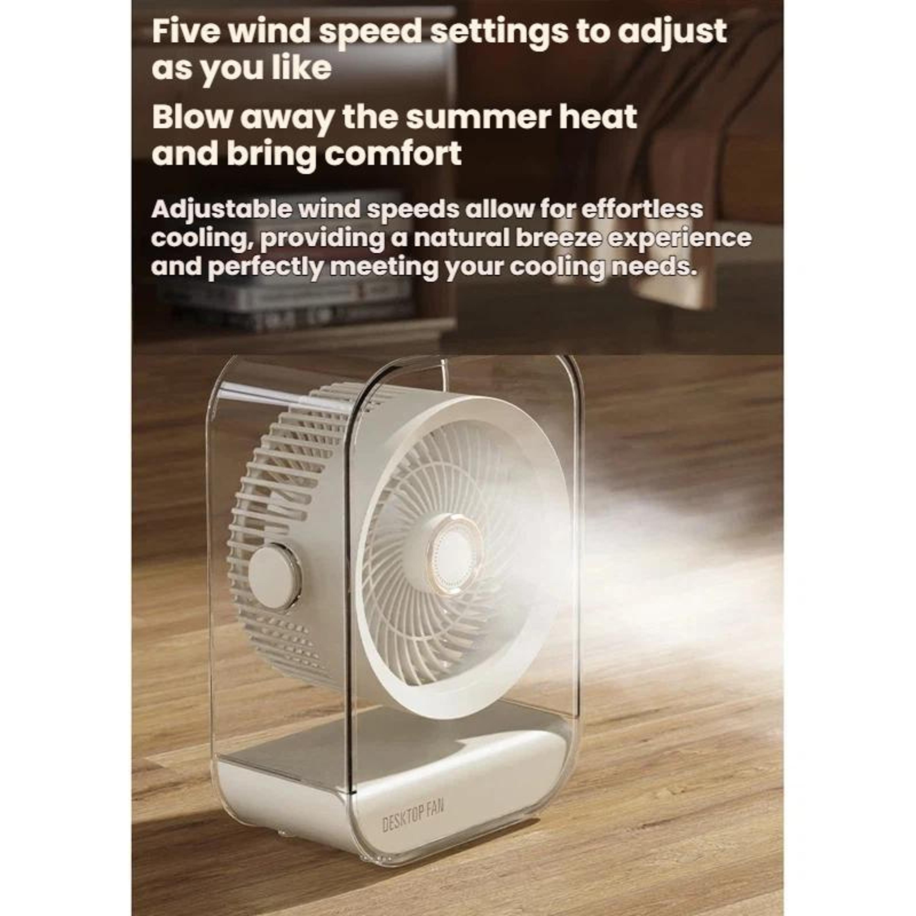 USB Rechargeable Desk Fan With Night Light Portable Quiet Cooling Fan 5Speed Air Circulator 8