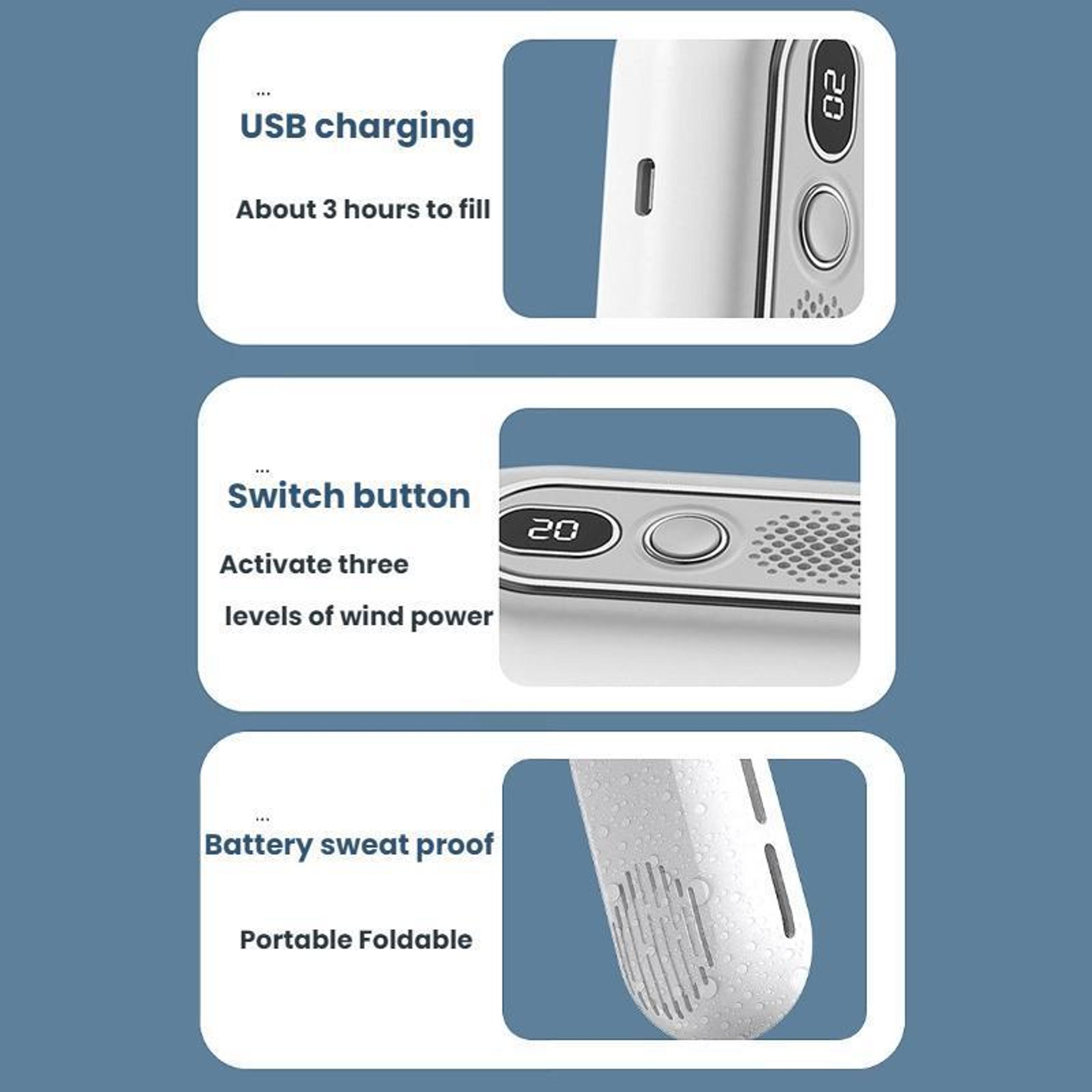 Portable Bladeless Neck Fan With Digital Display Foldable Rechargeable Neck Fan For Outdoor Travel 6