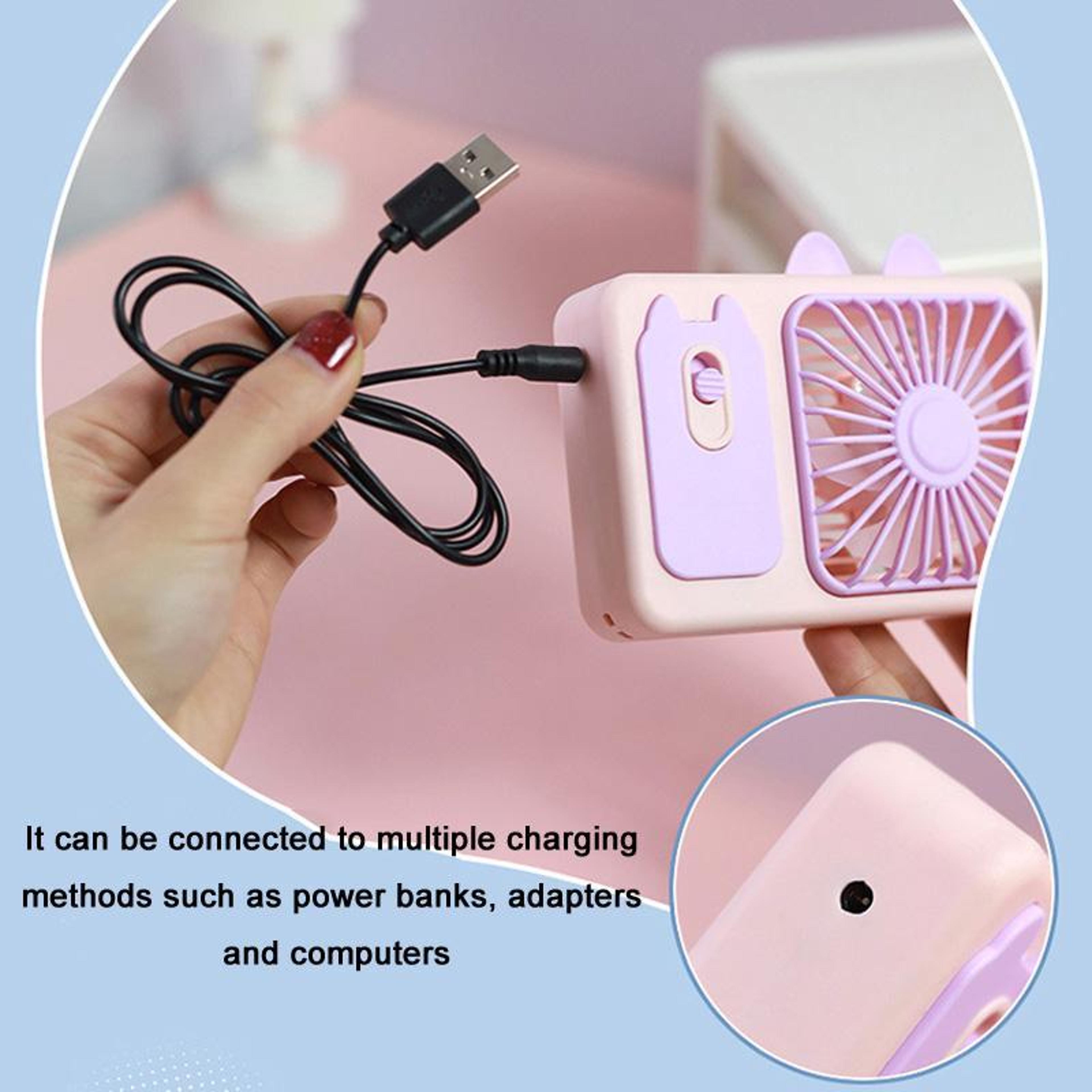 Cute Kitten Portable Handheld Fan USB Rechargeable Mini Fan With Stand For Desk And Travel 6