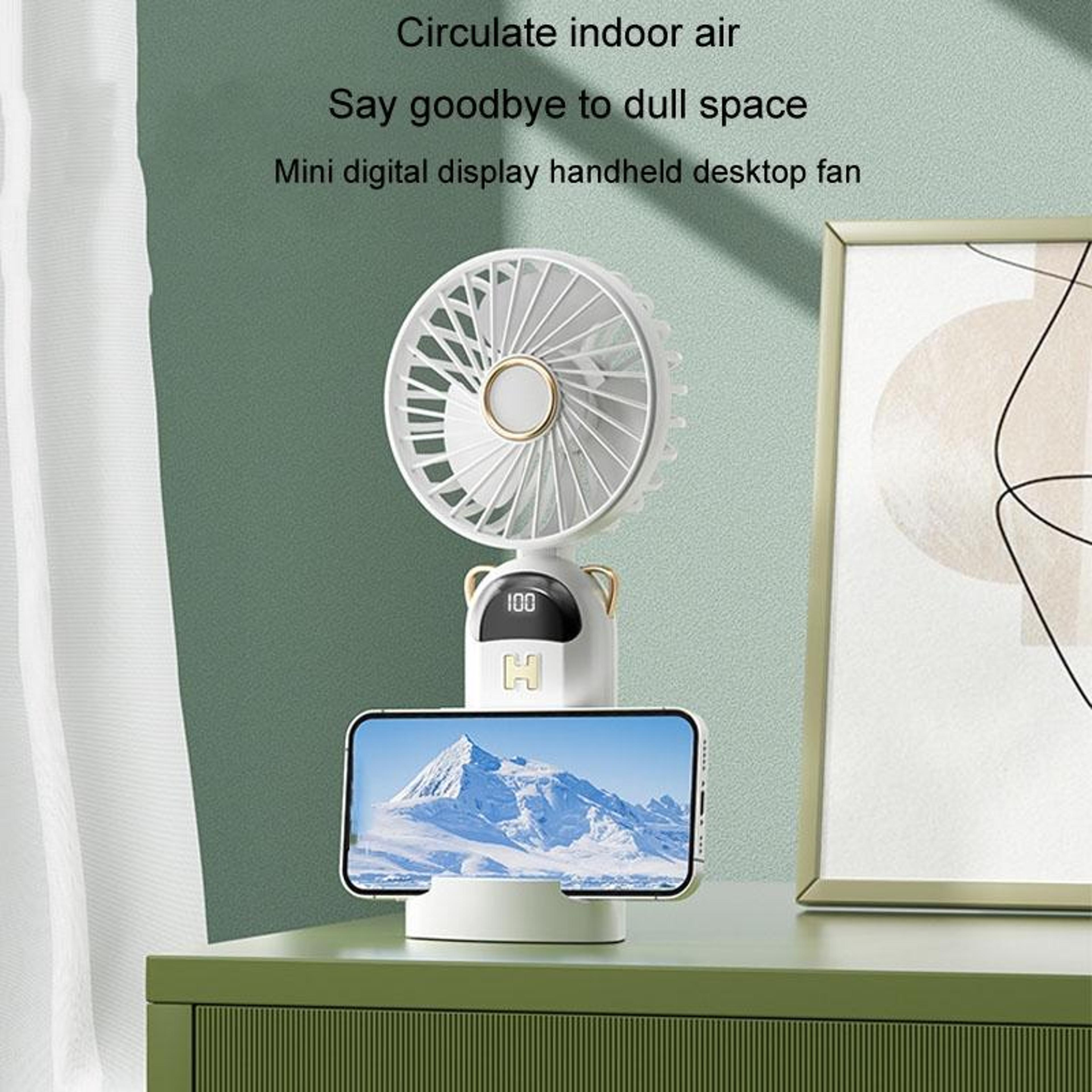 Portable Handheld Fan USB Rechargeable Neck Fan With Digital Display Foldable Mini Desk Fan 7