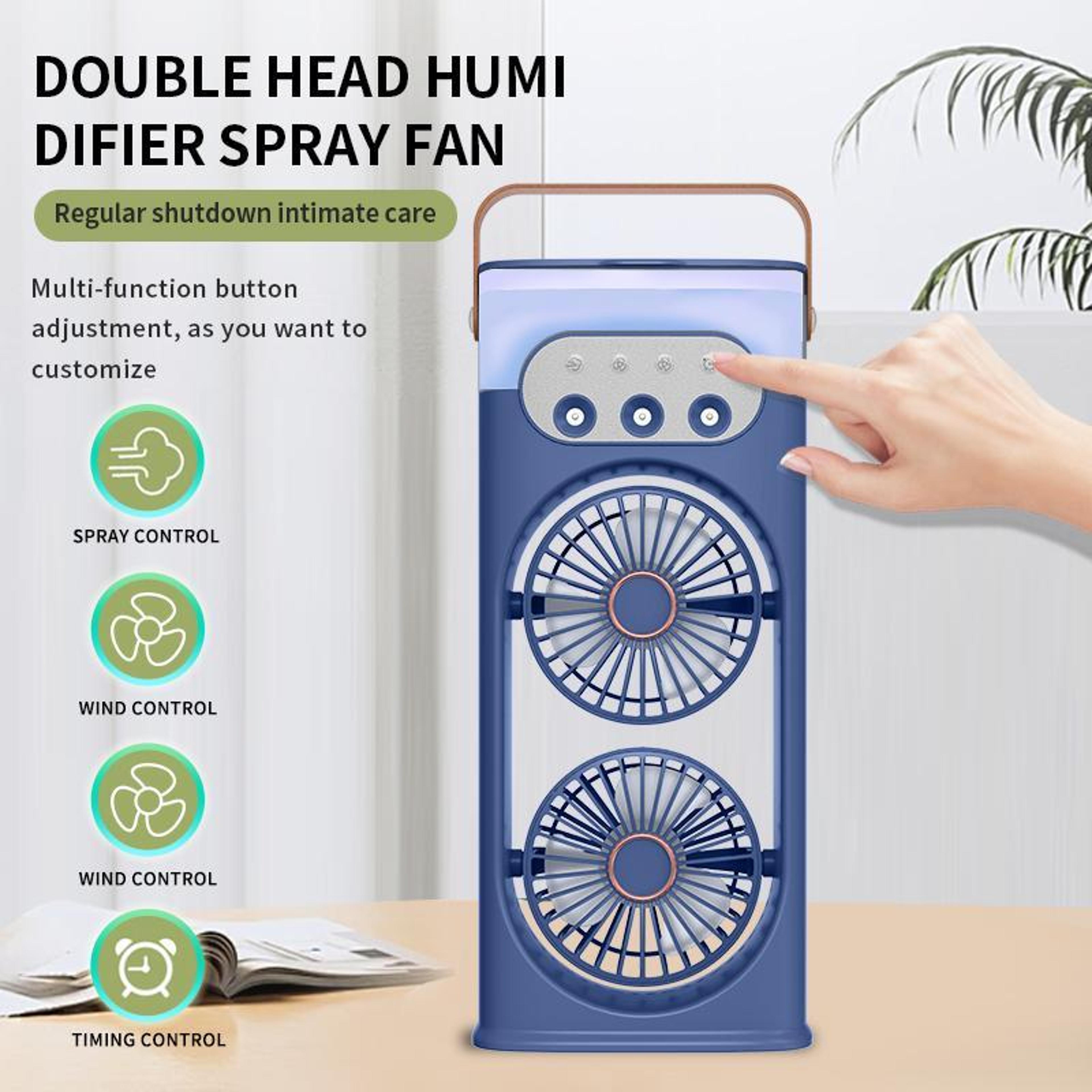 Portable Air Cooler Dual Head Mist Cooling Fan With Humidifier USB Rechargeable Desk Fan 4
