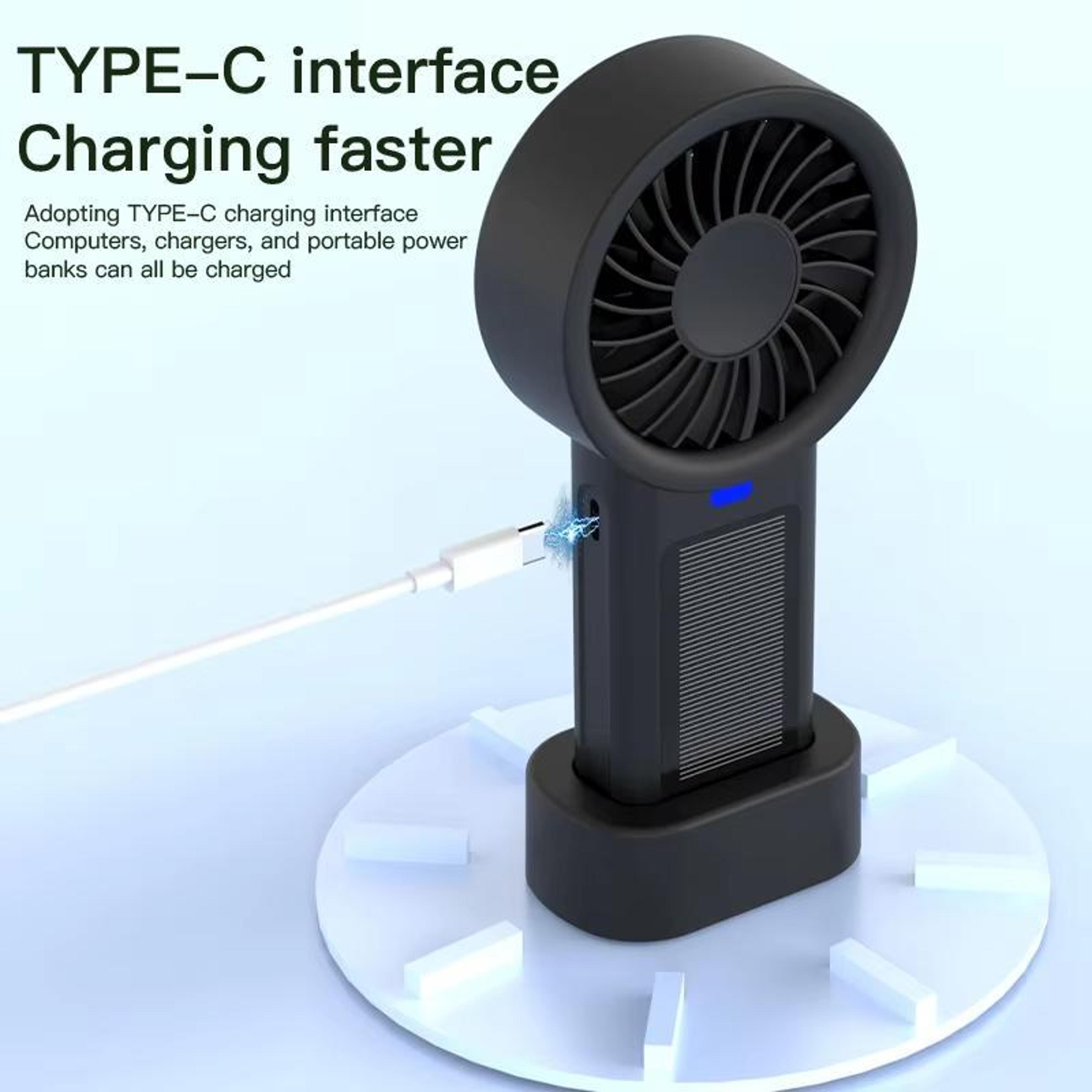 Solar Powered Handheld Desk Fan With Speed Turbo USB Type C Rechargeable Portable Cooling 7