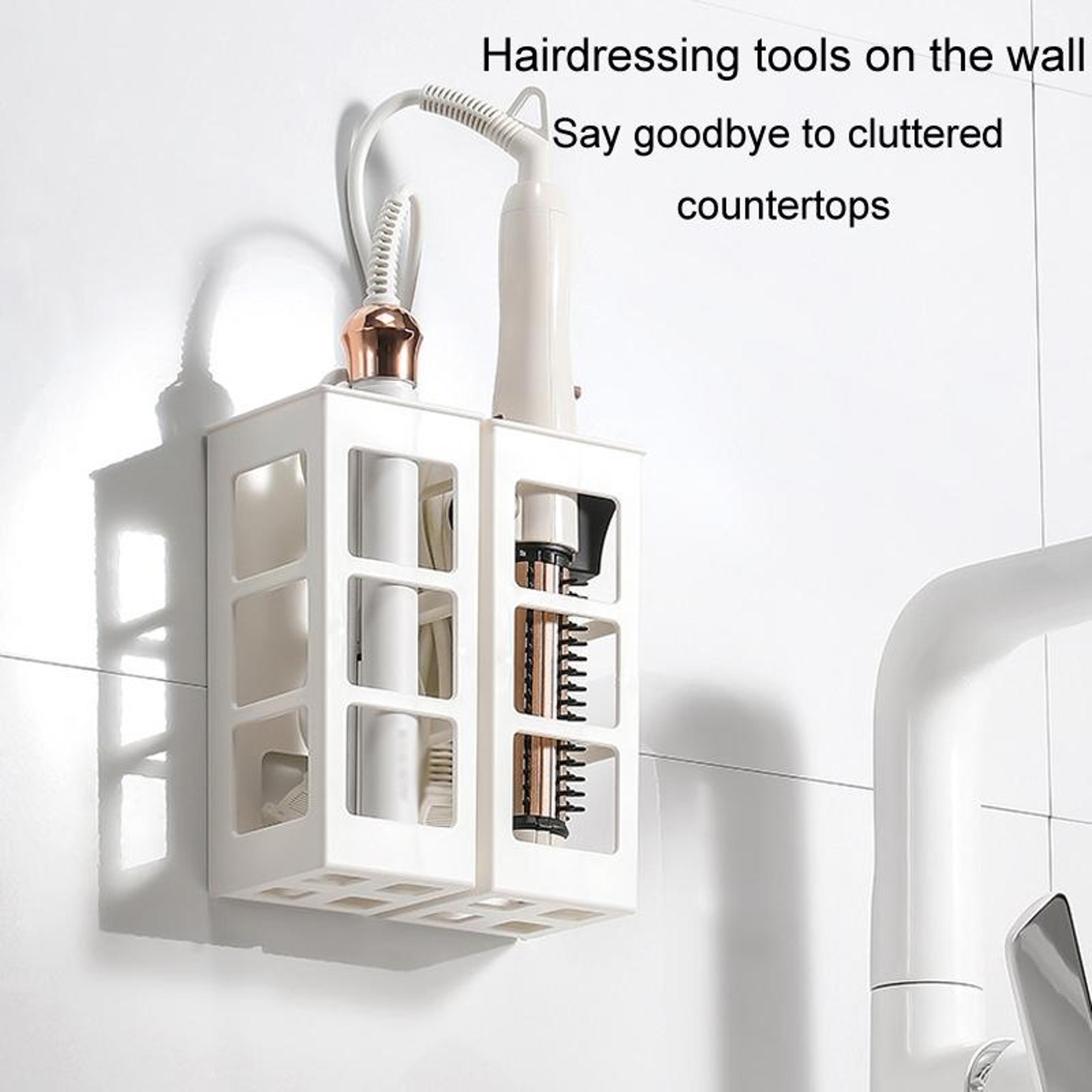 Wall Mounted Curling Iron Holder Hair Tool Organizer Bathroom Storage Rack 2
