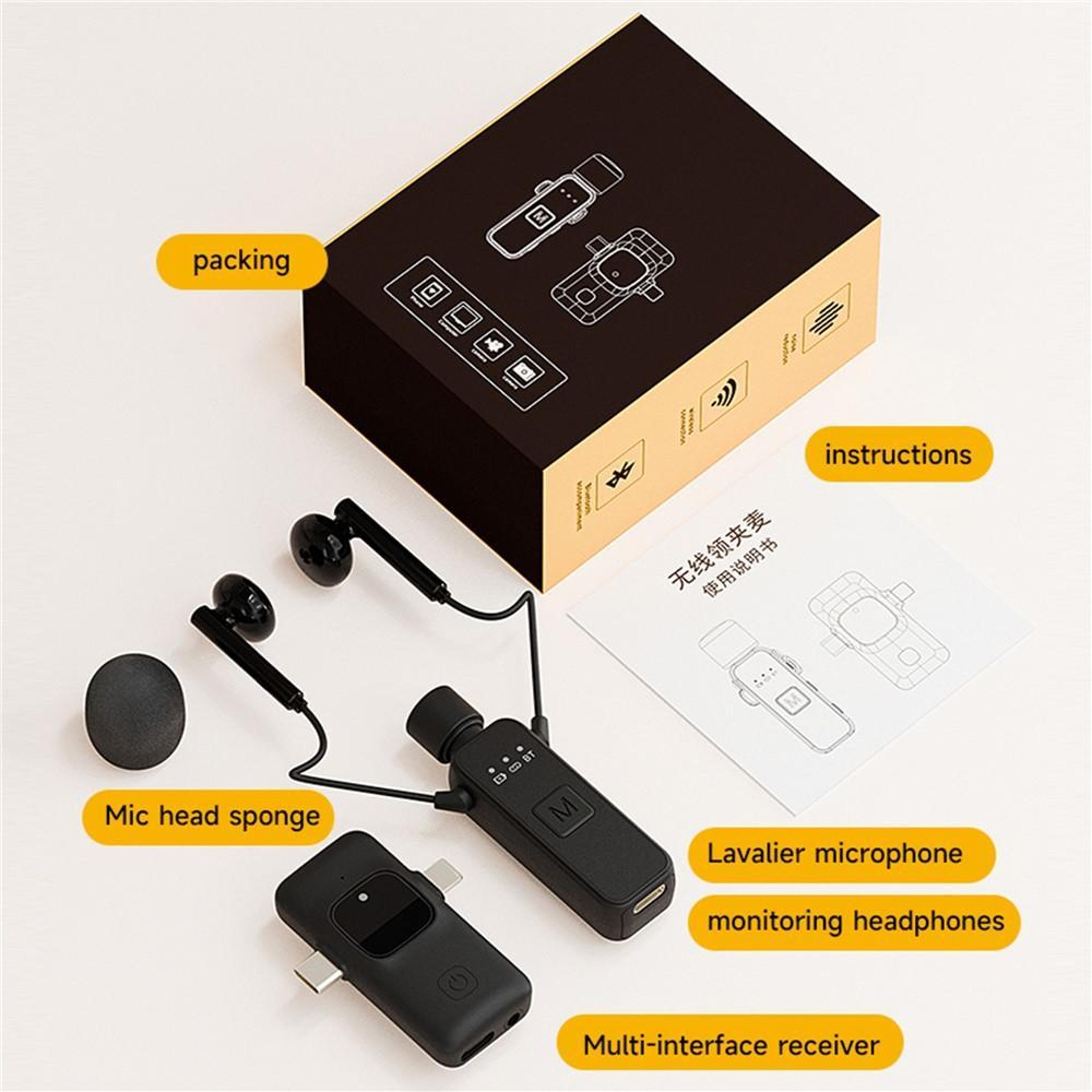Wireless Lavalier Microphone With Earphones Receiver For Vlogging Live Streaming And Interviews 8