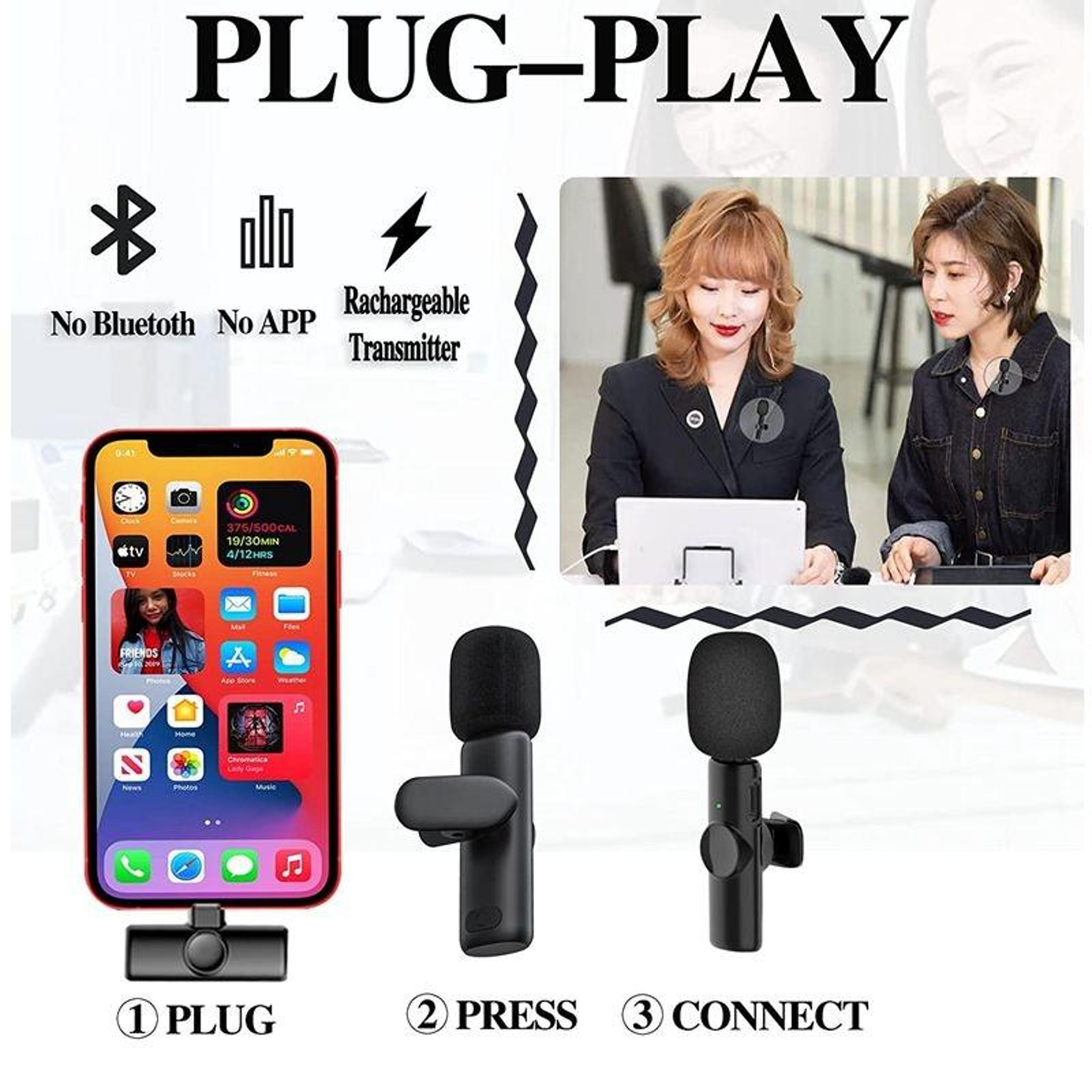 Wireless Lavalier Microphone For IPhone Mini Bluetooth Clip On Microphone With Noise Reduction And  3