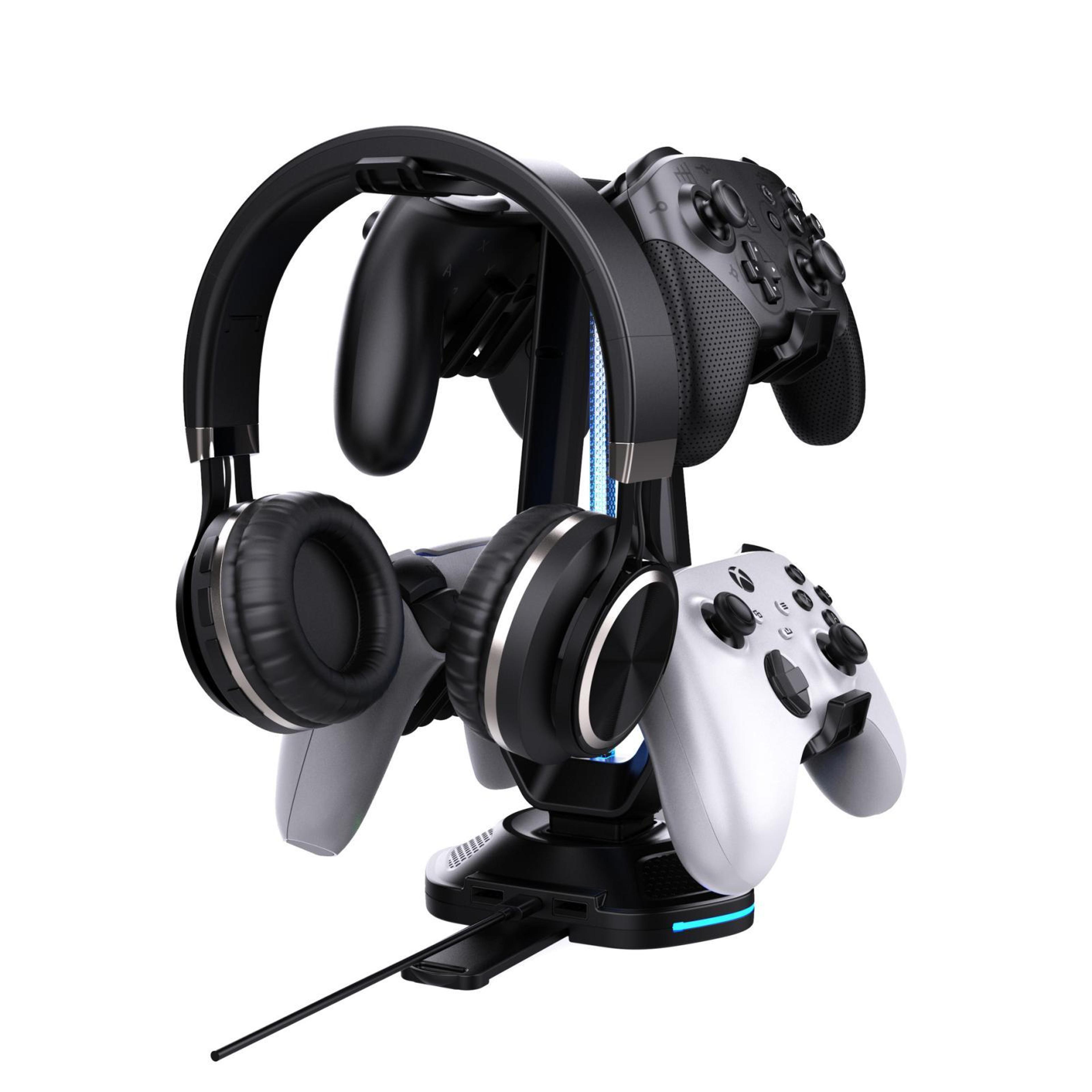 Multi Function Gaming Stand With RGB Light Headset Holder And Controller Charging Station 3