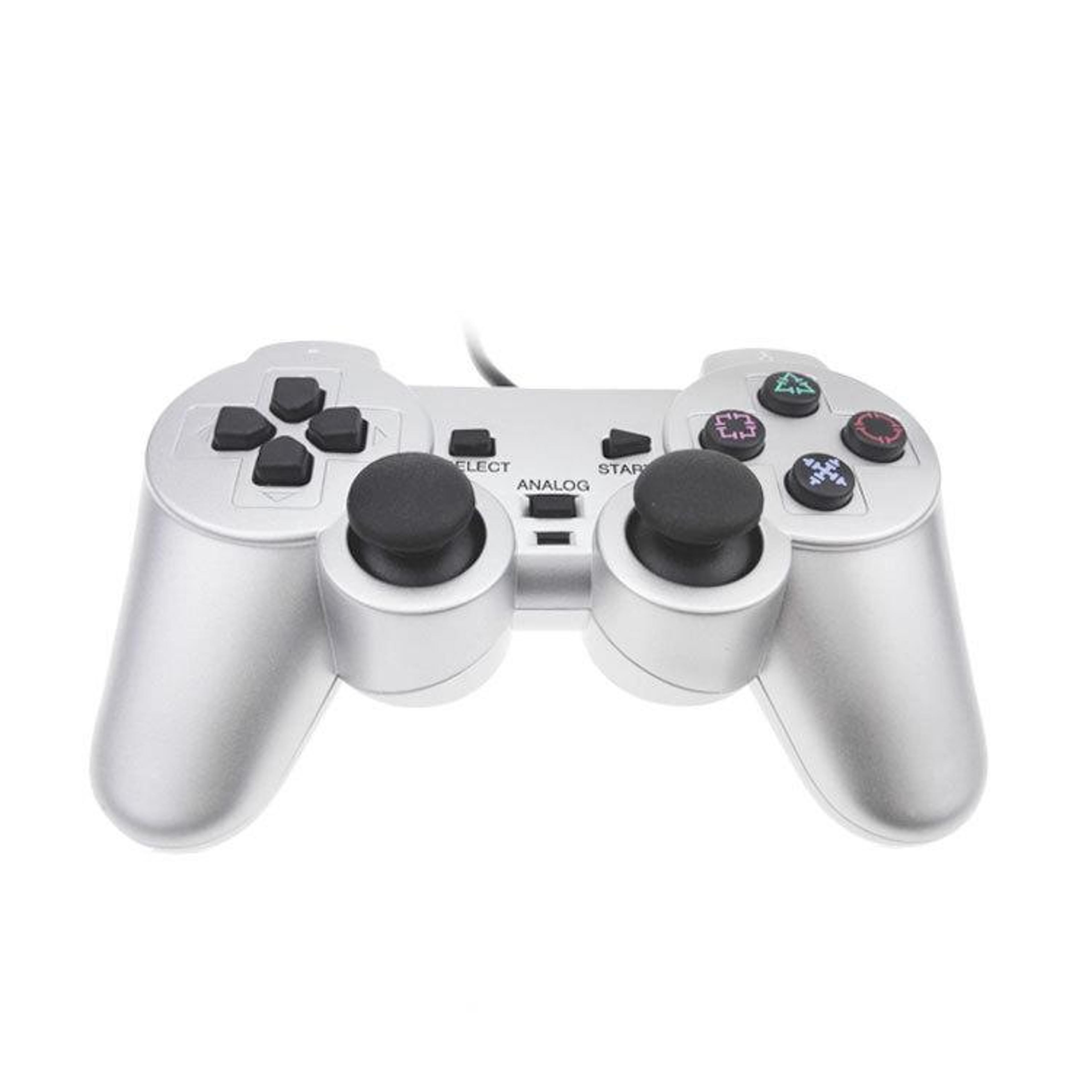 PS2 Wired Gamepad Dual Motor Vibration Controller Silver Gaming Joystick 1