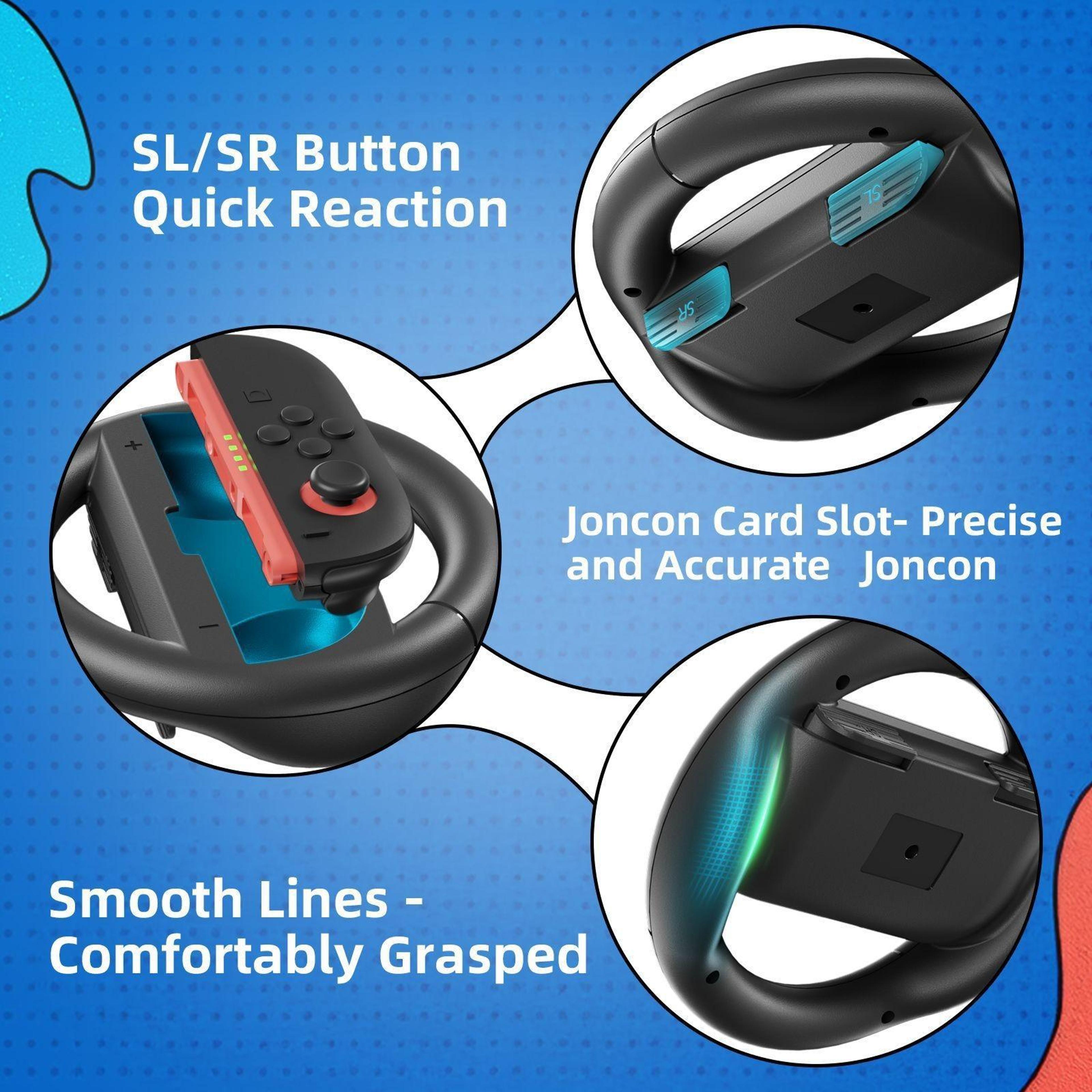 Nintendo Switch 2 Racing Steering Wheel Grip Set Dual Joy Con Controller Handles 4