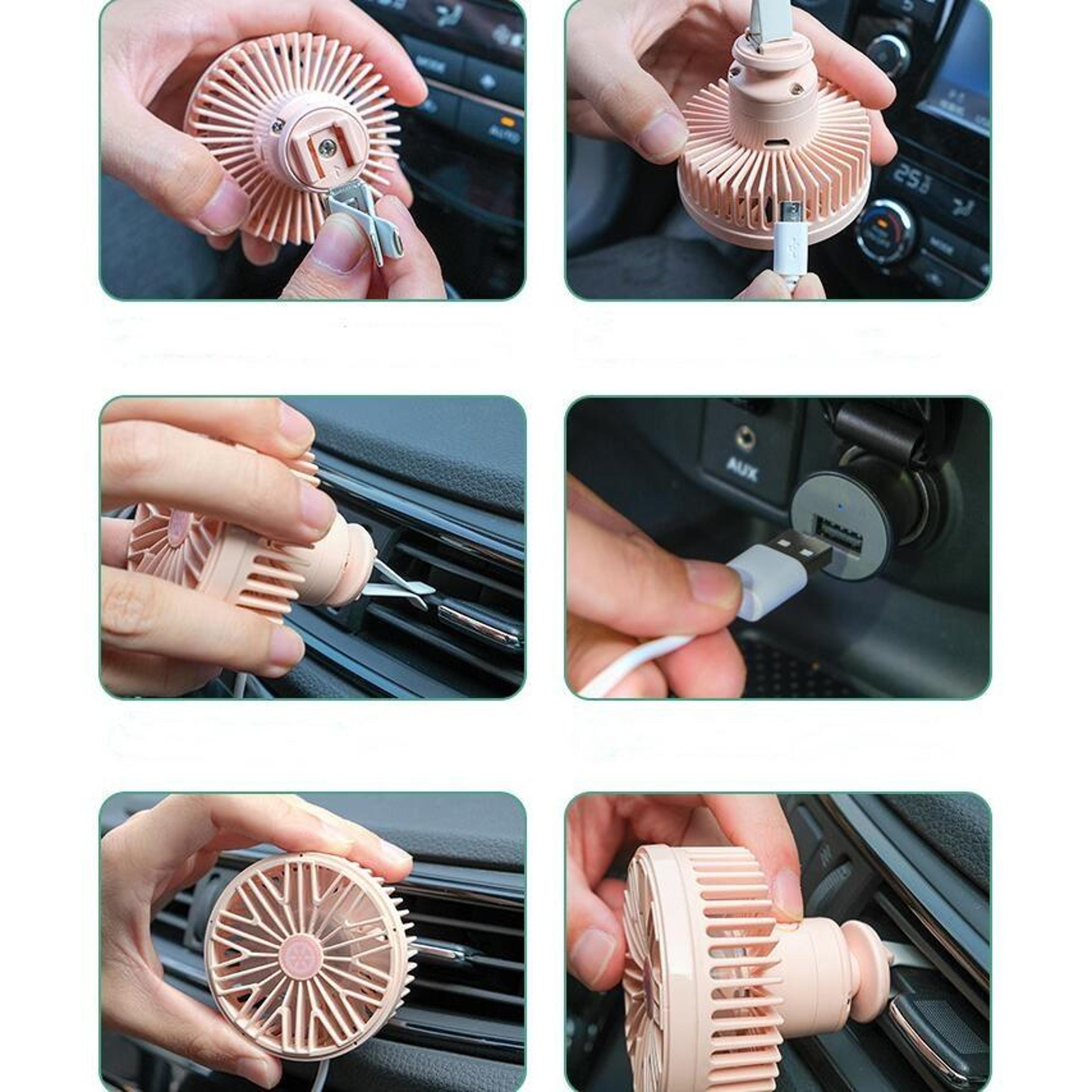 Portable Car Vent Fan USB Mini Car Fan With LED Light Adjustable Air Outlet Cooler 2