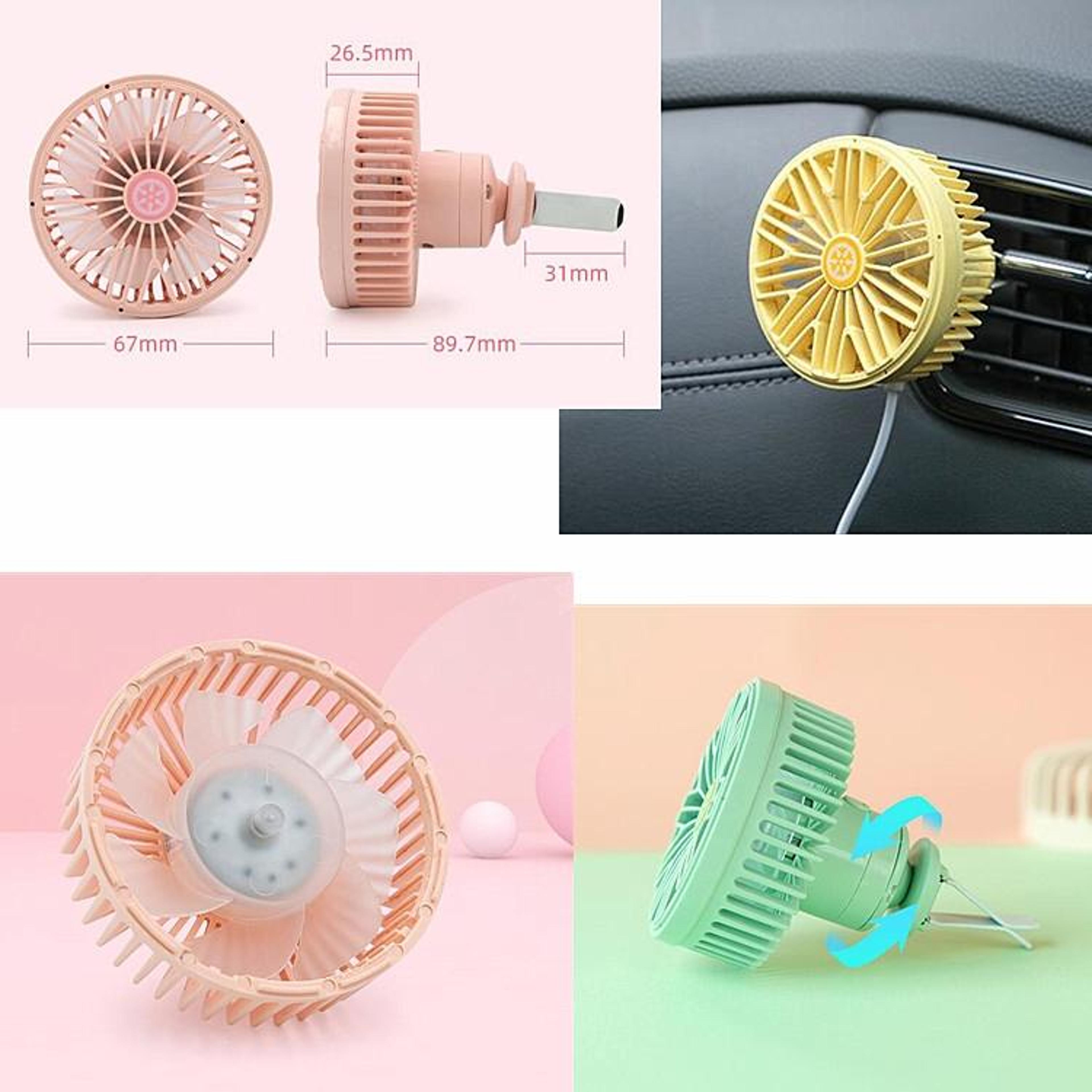 Portable Car Vent Fan USB Mini Car Fan With LED Light Adjustable Air Outlet Cooler 3