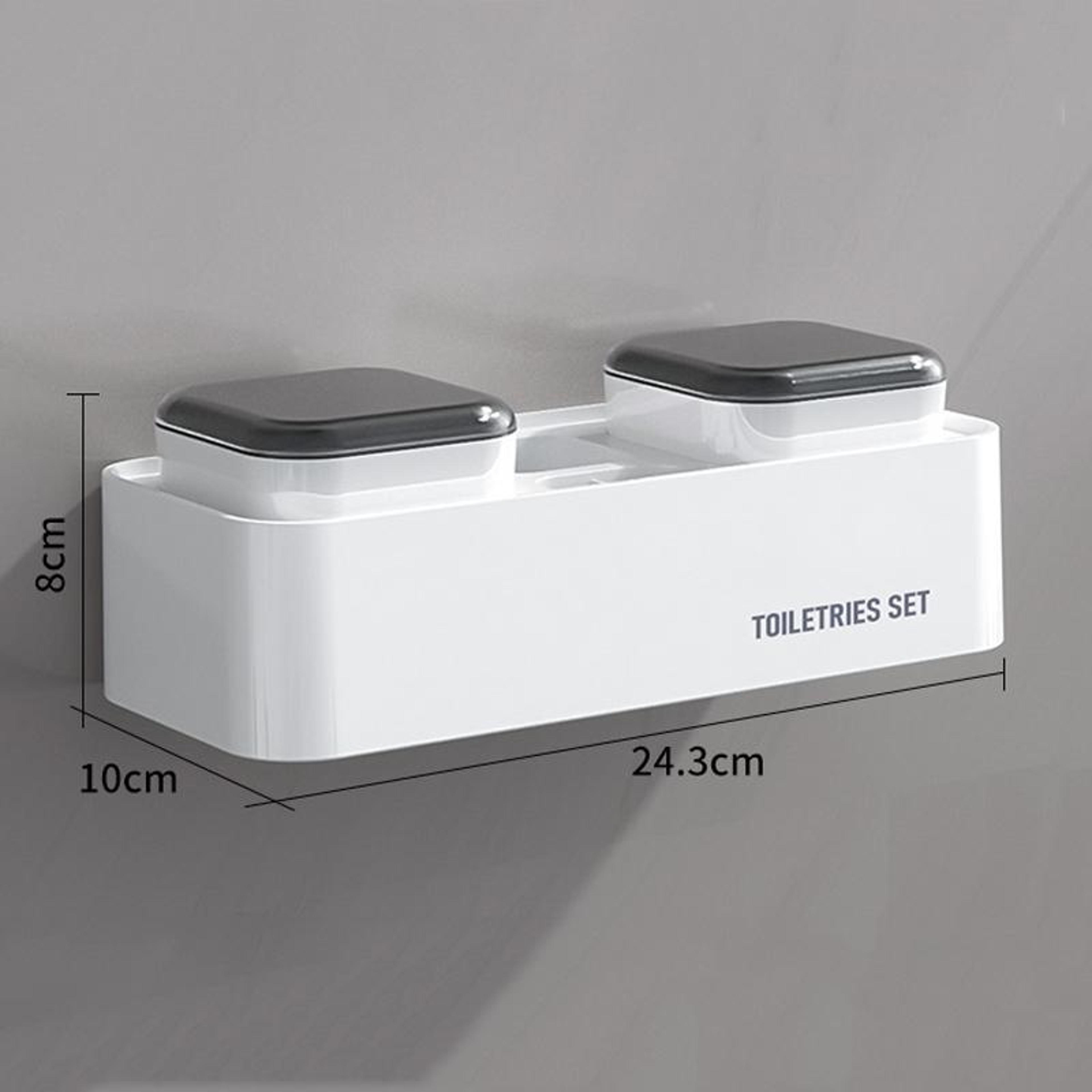 Wall Mounted Toothbrush Holder With Double Cups Bathroom Storage Rack And Toothpaste Organizer 2