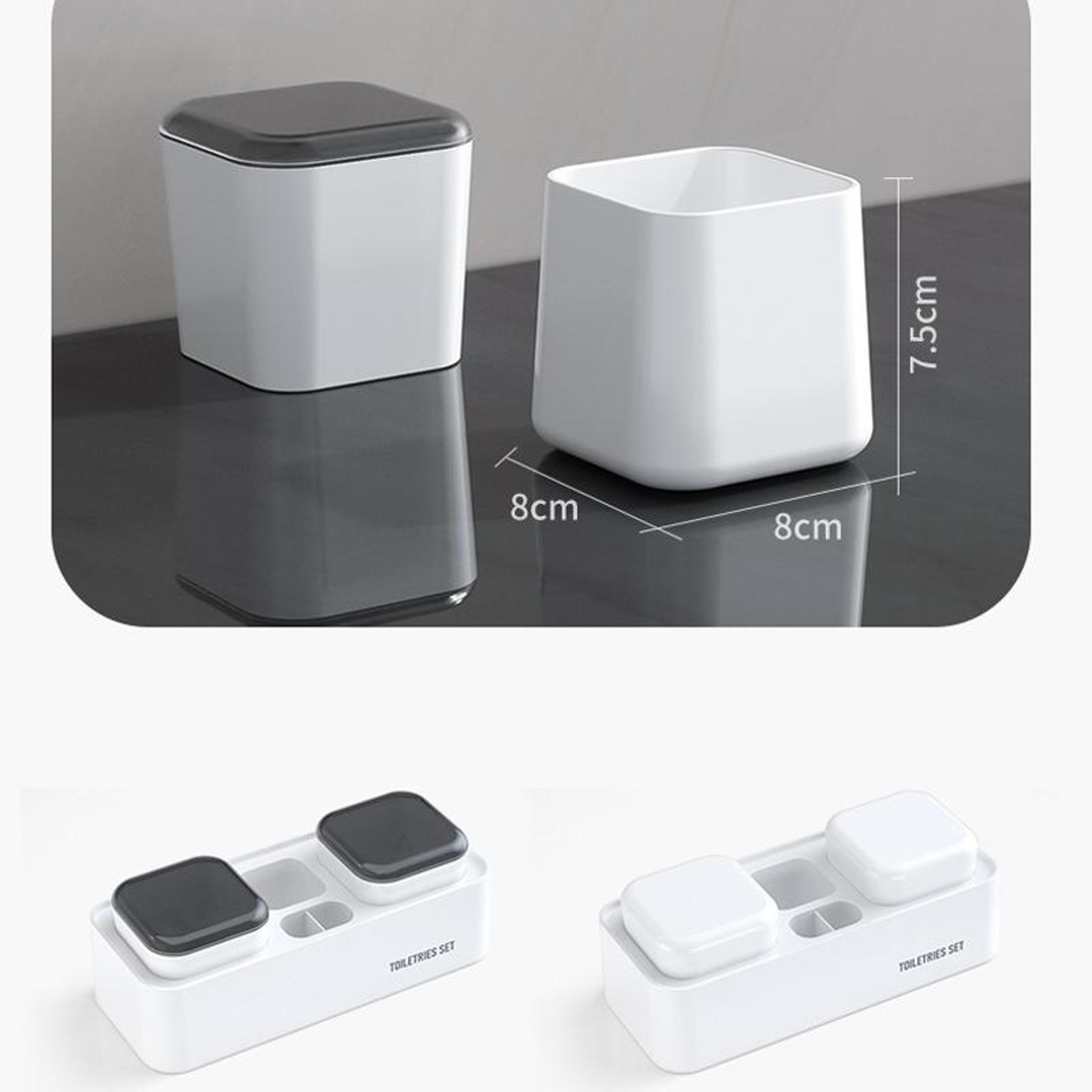Wall Mounted Toothbrush Holder With Double Cups Bathroom Storage Rack And Toothpaste Organizer 3