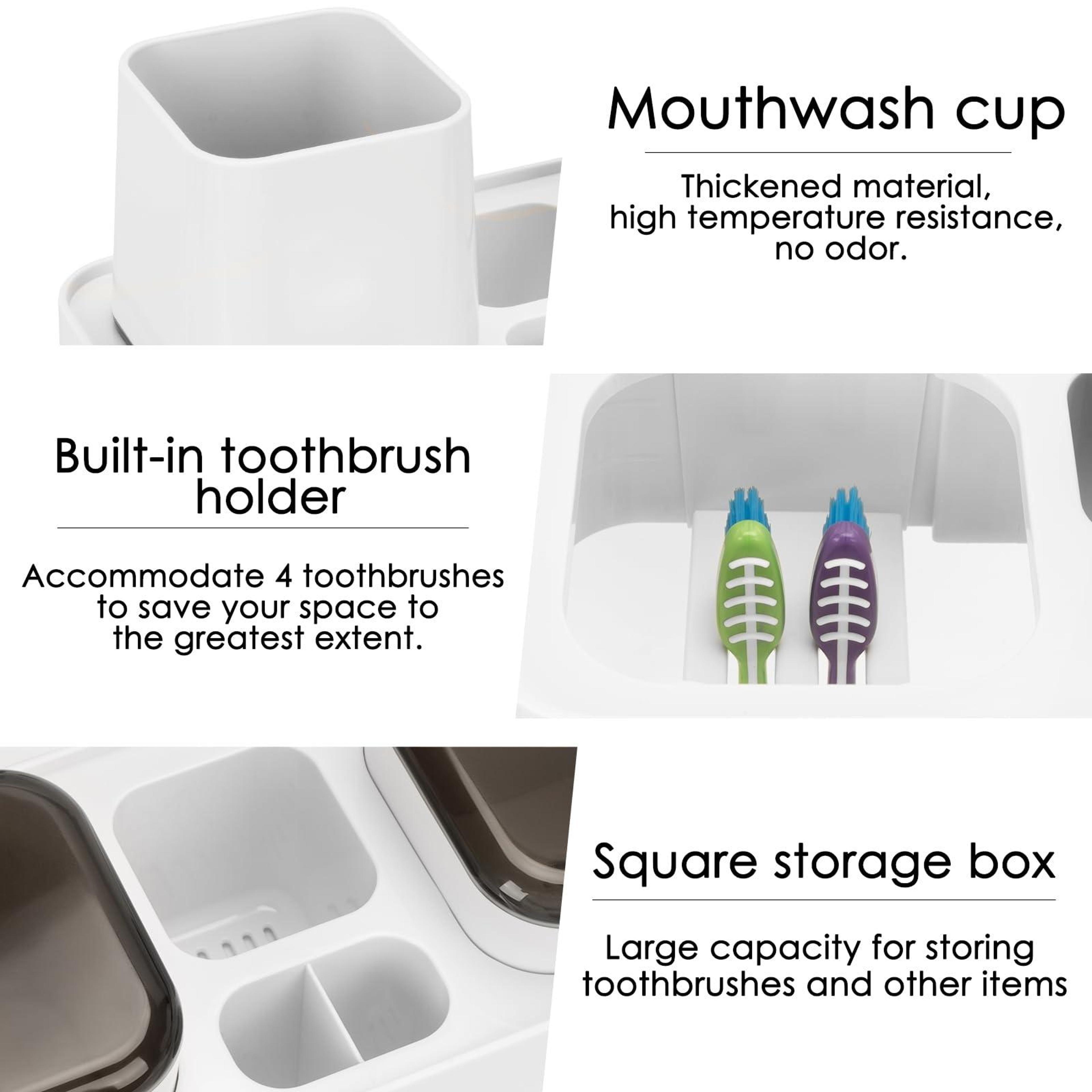 Wall Mounted Toothbrush Holder With Double Cups Bathroom Storage Rack And Toothpaste Organizer 4