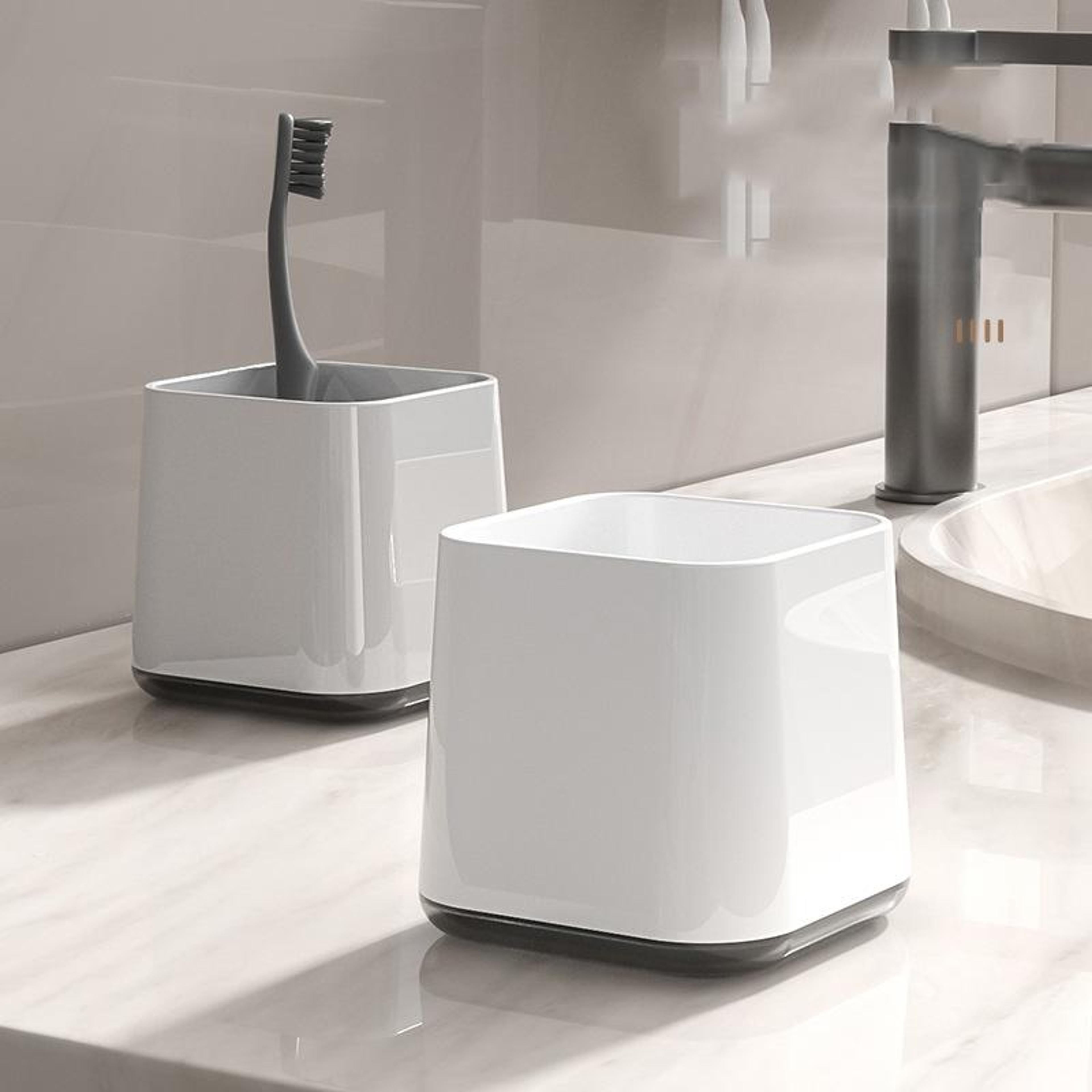Wall Mounted Toothbrush Holder With Double Cups Bathroom Storage Rack And Toothpaste Organizer 7