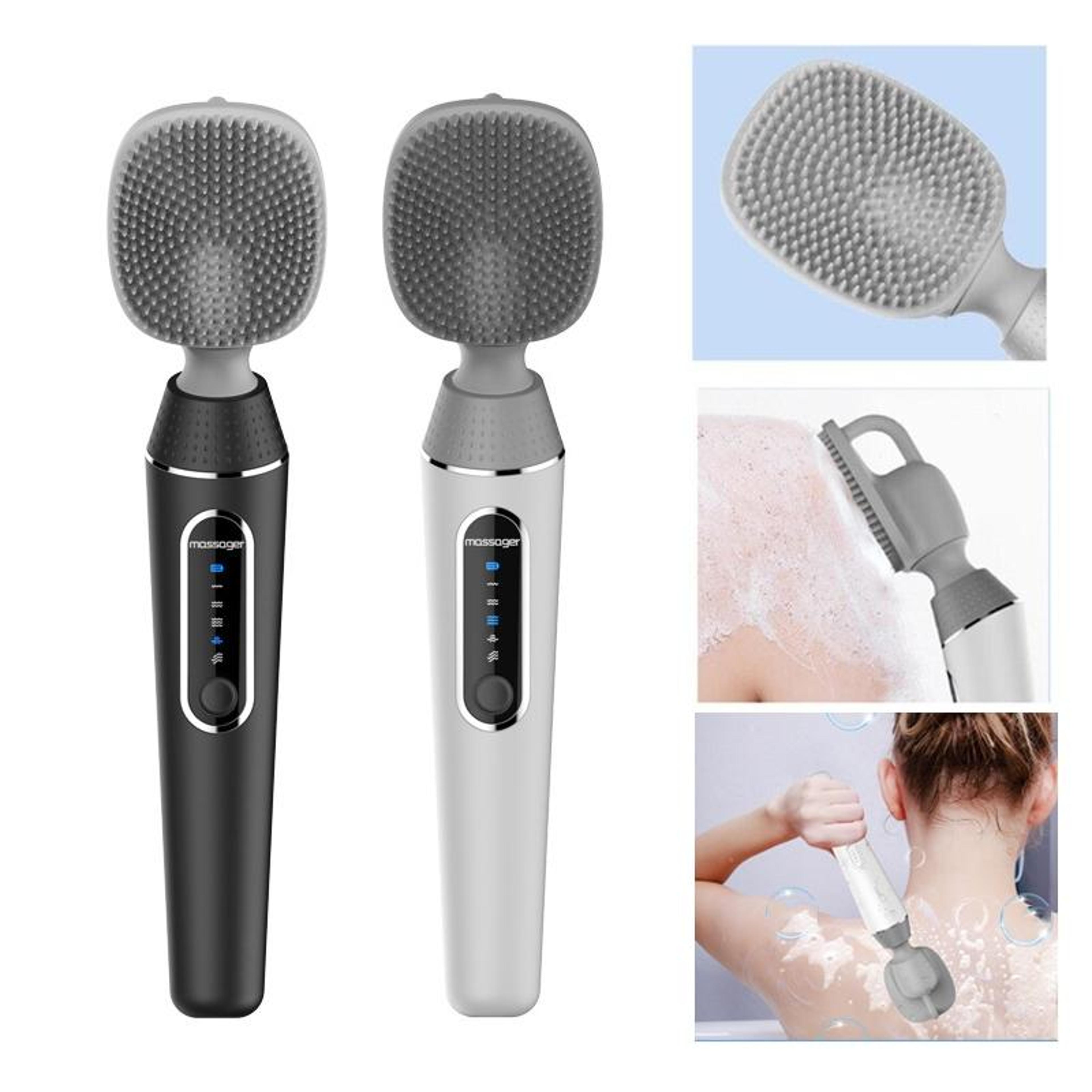 Electric Bath Brush Silicone Body Scrubber Long Handle Vibrating Back Spa Brush 1