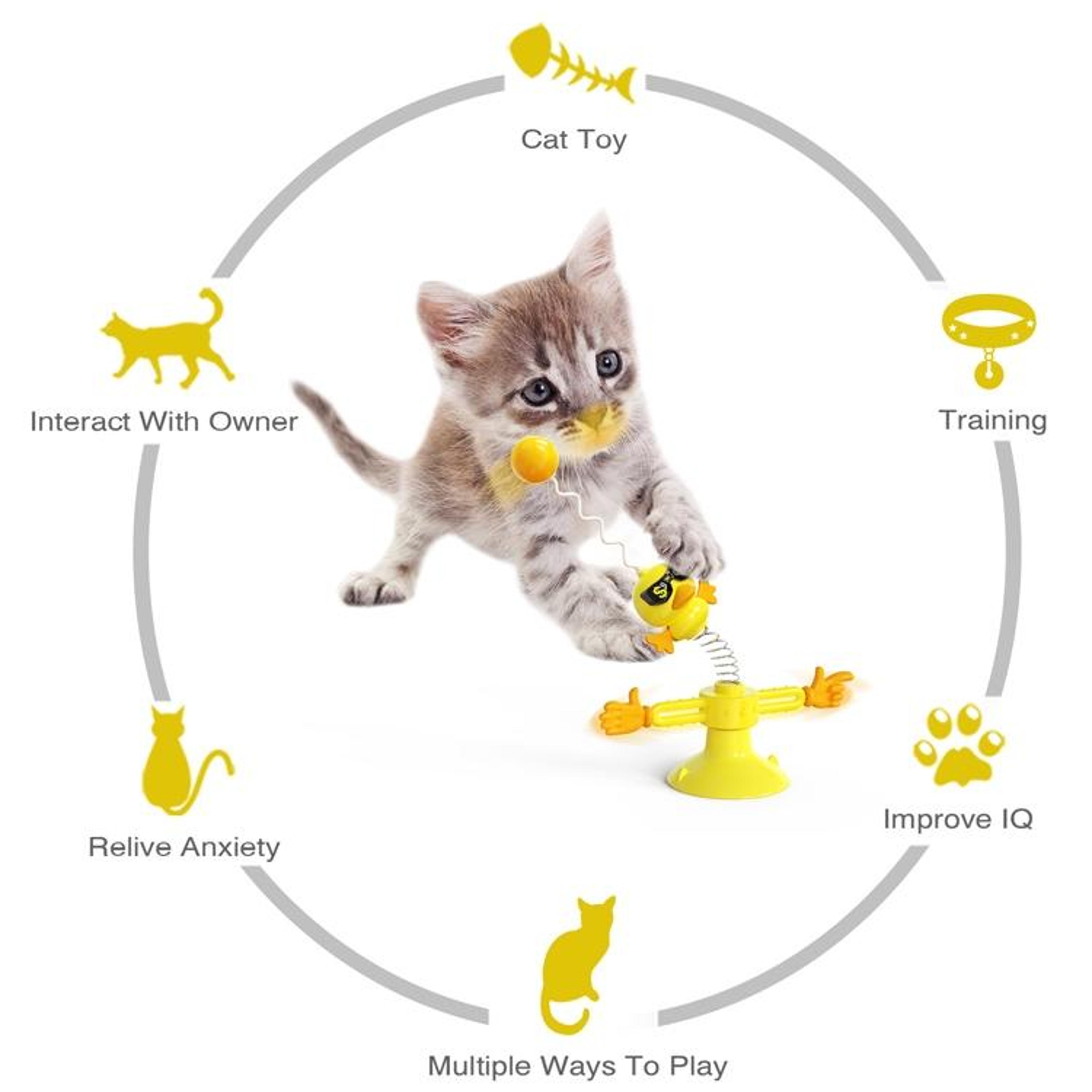 Interactive Cat Toy Suction Cup Windmill Spinner With Spring Teaser For Indoor Cats 3