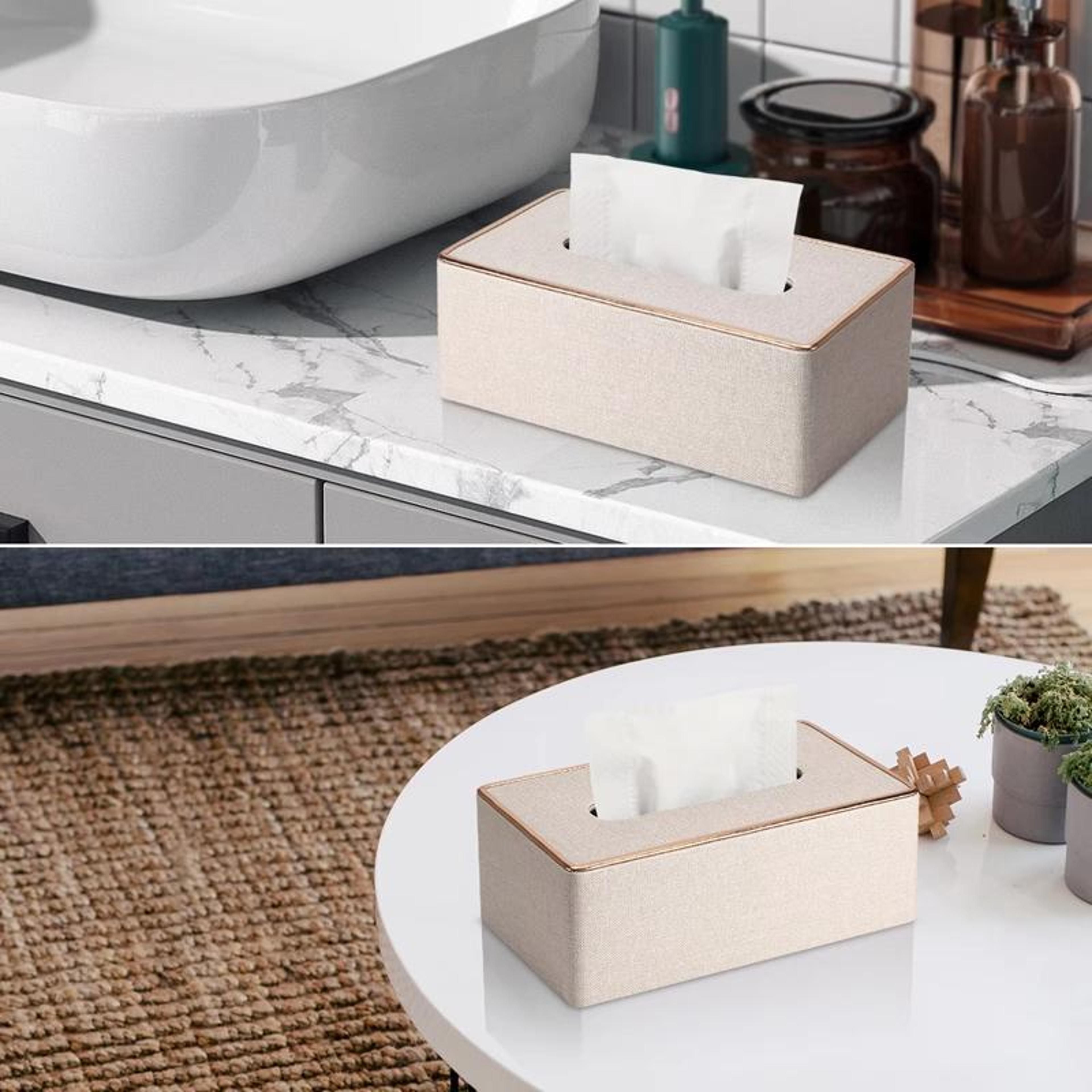 Luxury Faux Leather Tissue Box Cover With Gold Rim Elegant Decorative Tissue Holder For Home Office 8
